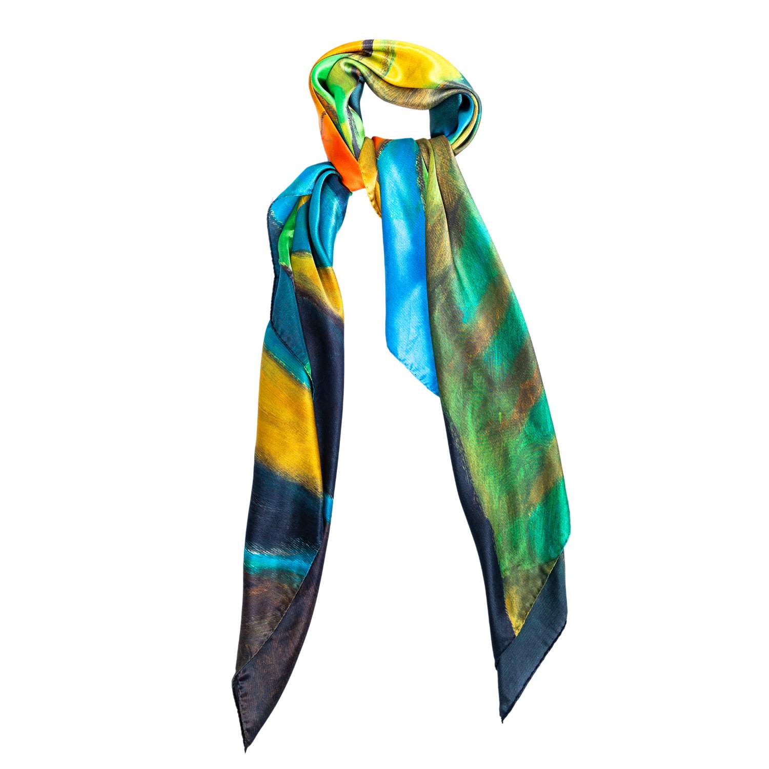 Pashmisy Women's Green / Red / Yellow Oversized Square Silk Scarf In Green With Abstract Design