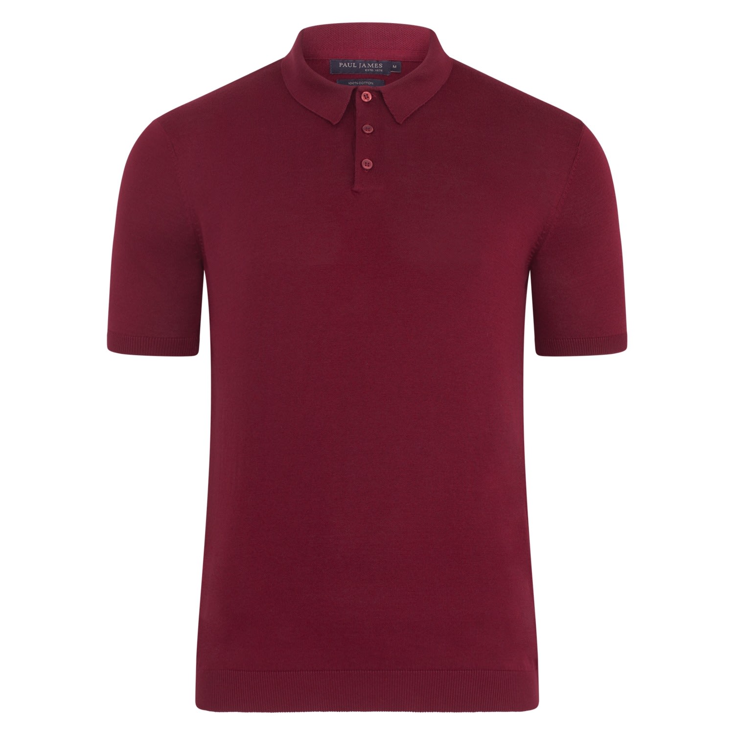 Red Mens Ultra Fine Cotton Earl Short Sleeve Polo Shirt - Cabernet Medium Paul James Knitwear