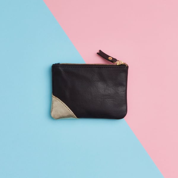 Vida Vida Cut Corners Black & Gold Leather Coin Purse
