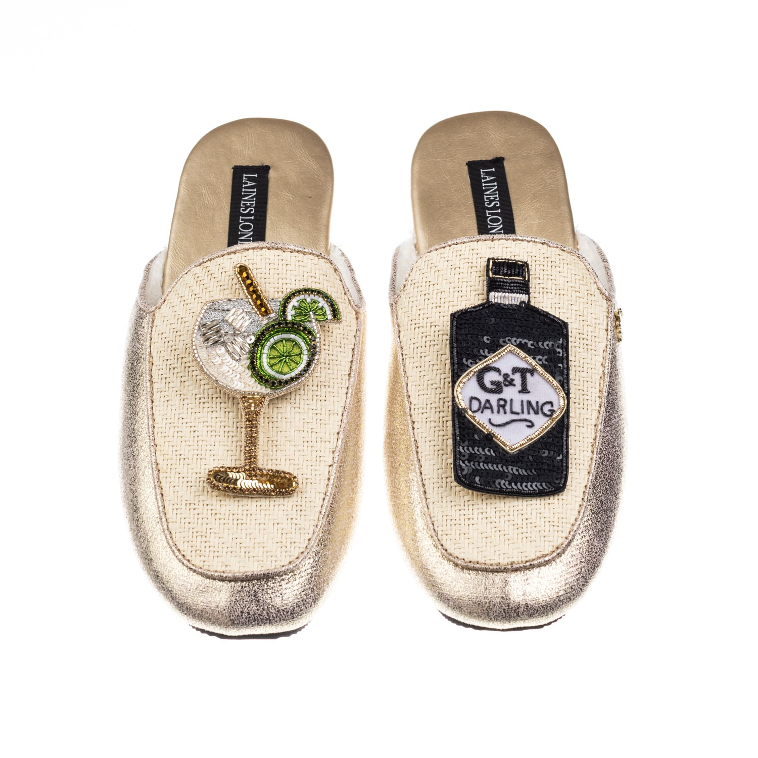 Laines London Women's Gold / Neutrals Classic Mules With Botanical Gin & Glass Brooches - Cream & Gold In Gold