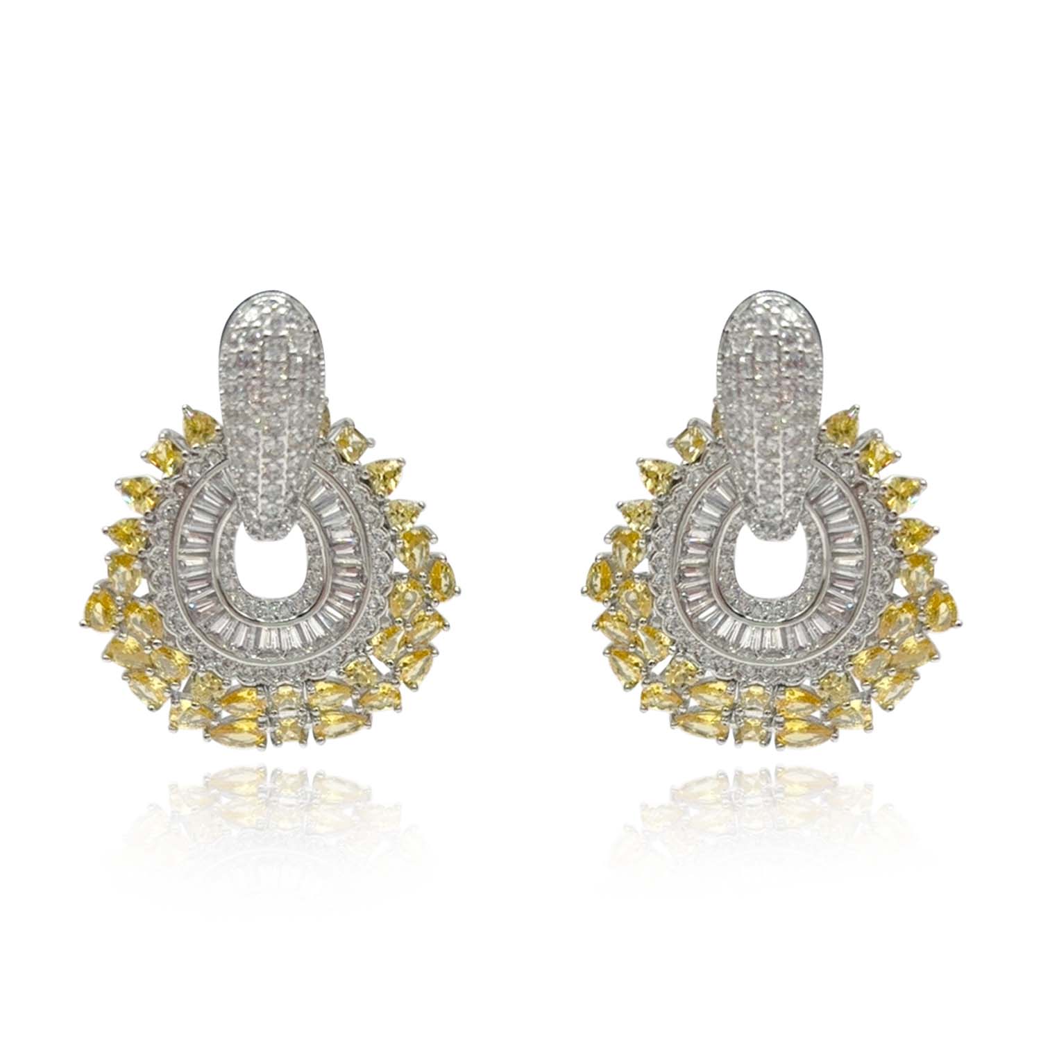Michael Nash Jewelry Women's Neutrals Diamond And Canary Cubic Zirconium Drop Hoop Earrings
