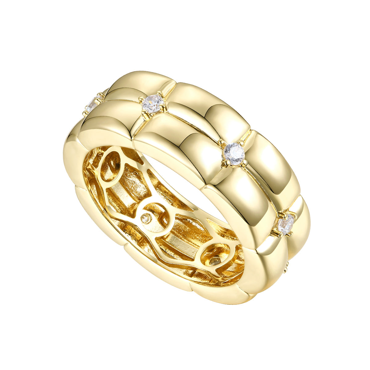 Women’s Gold Plated Sterling Silver With Cubic Zirconia Double Weave Band Ring Genevive Jewelry