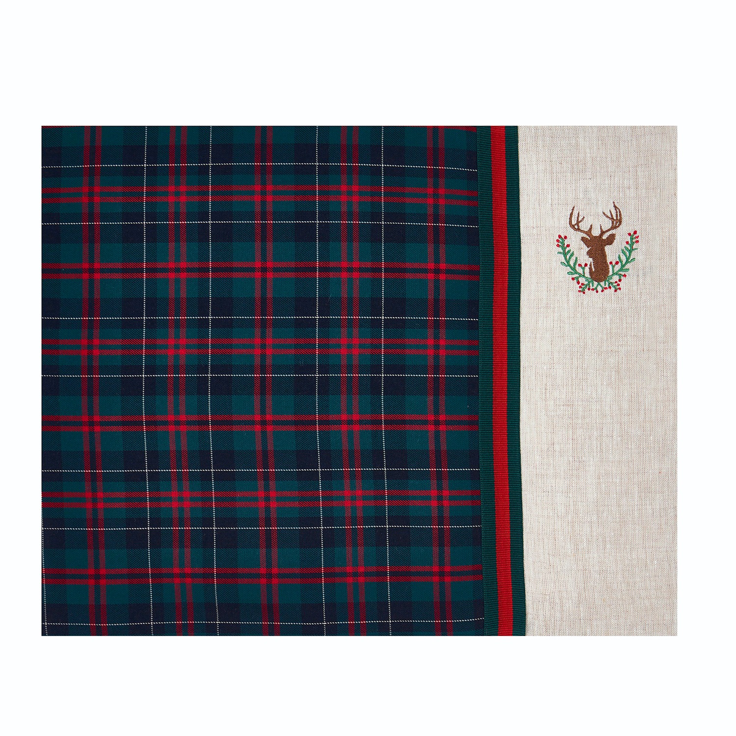 Deer Embroidery Tartan Placemat Set Of 2 Km Home Collection