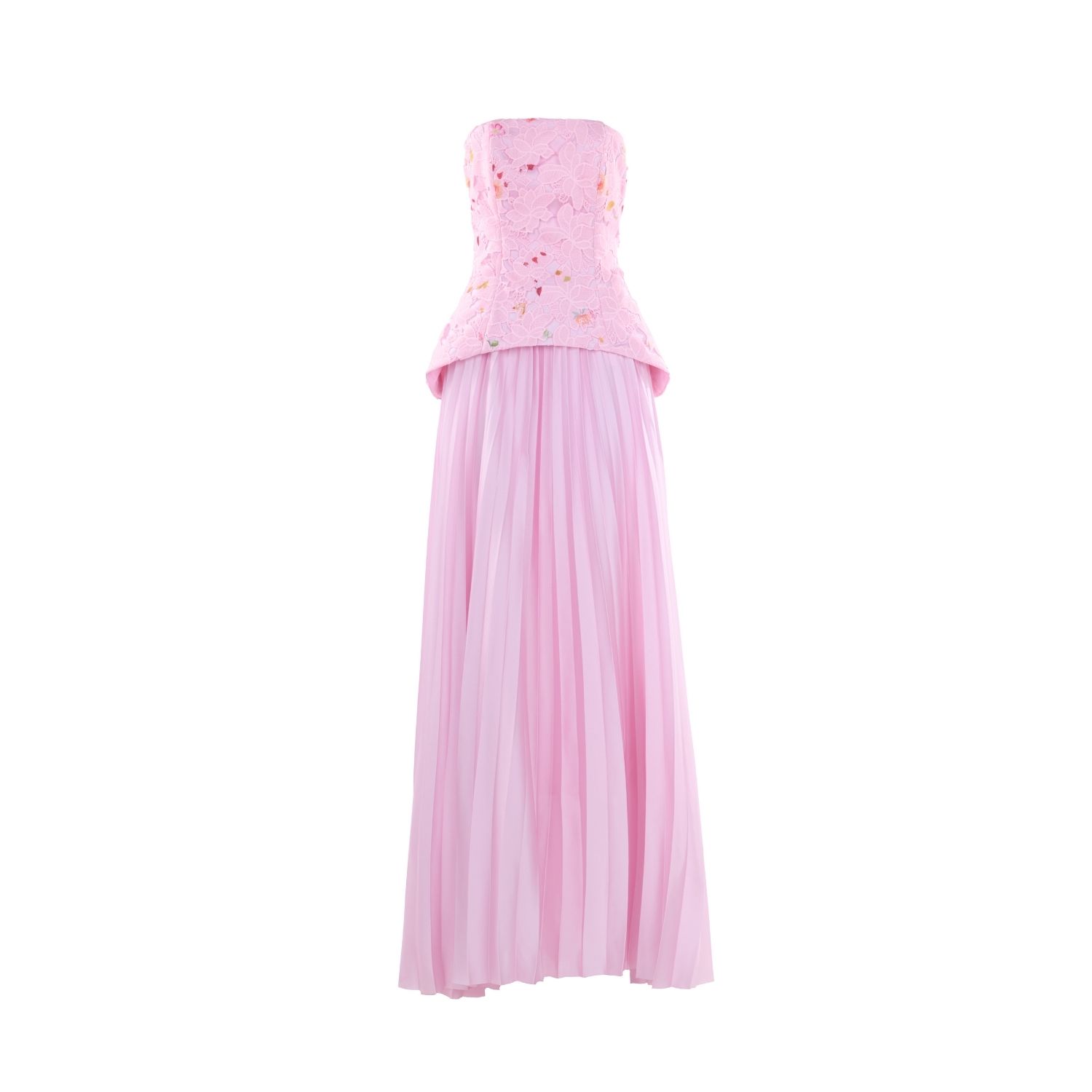 Justin Tong Women's Pink Cascade Pleated Gown