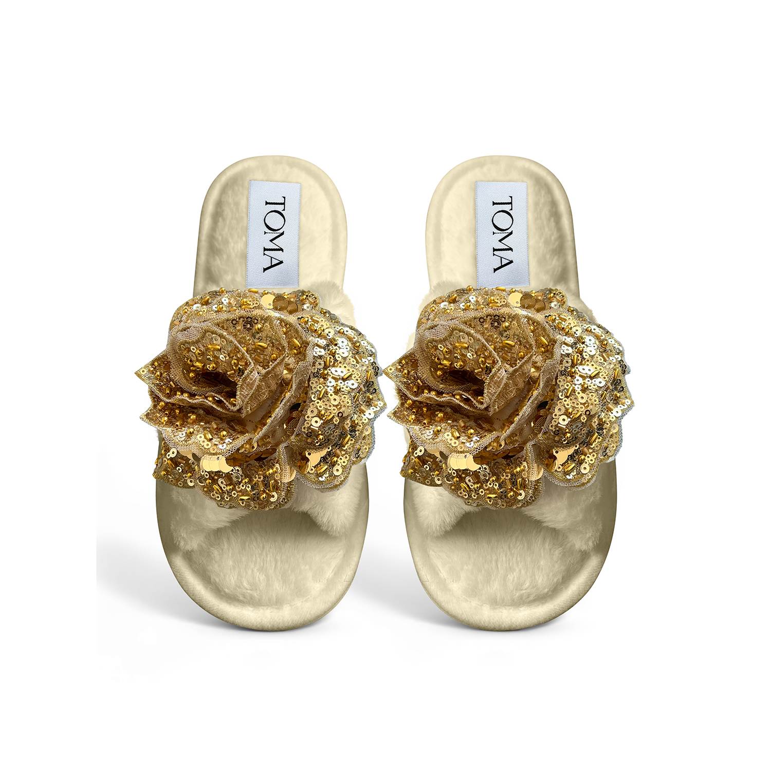 Toma Women's Neutrals / Gold Classic  Faux Fur Open Toe Beige Slippers