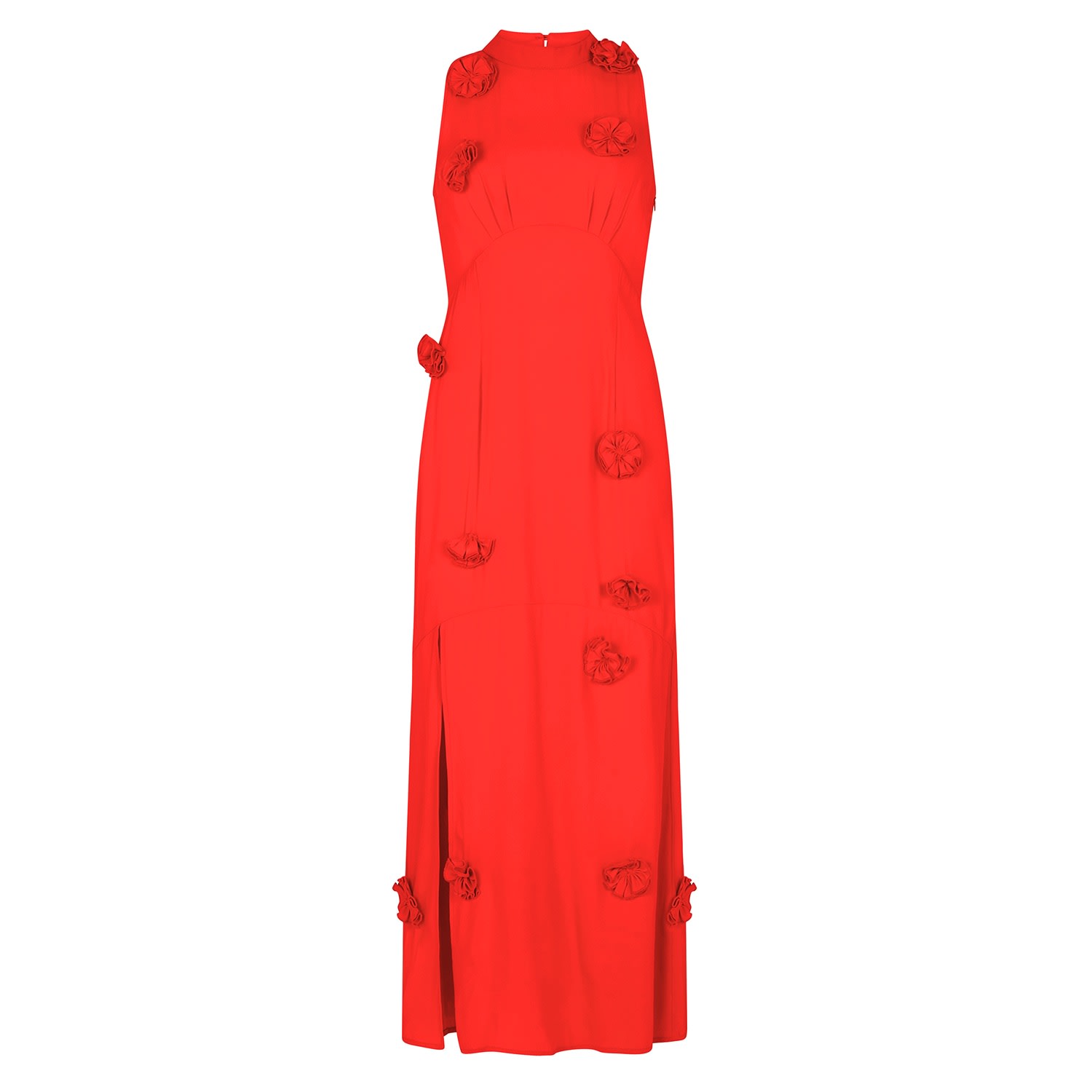 Women’s Red The Keely High Neck Rosette Maxi Dress With Thigh Split And Keyhole Back Extra Small Hope and Ivy