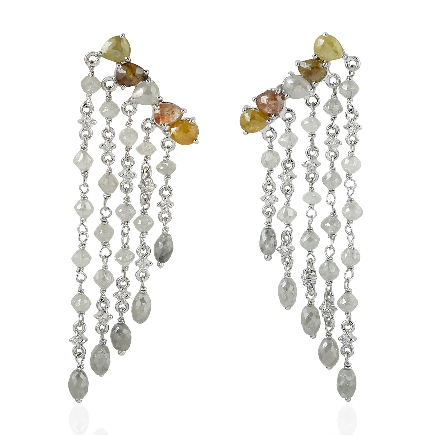 Artisan Women's White / Brown Beaded Ice Diamond Chandelier Earrings In 18k White Gold In Multi