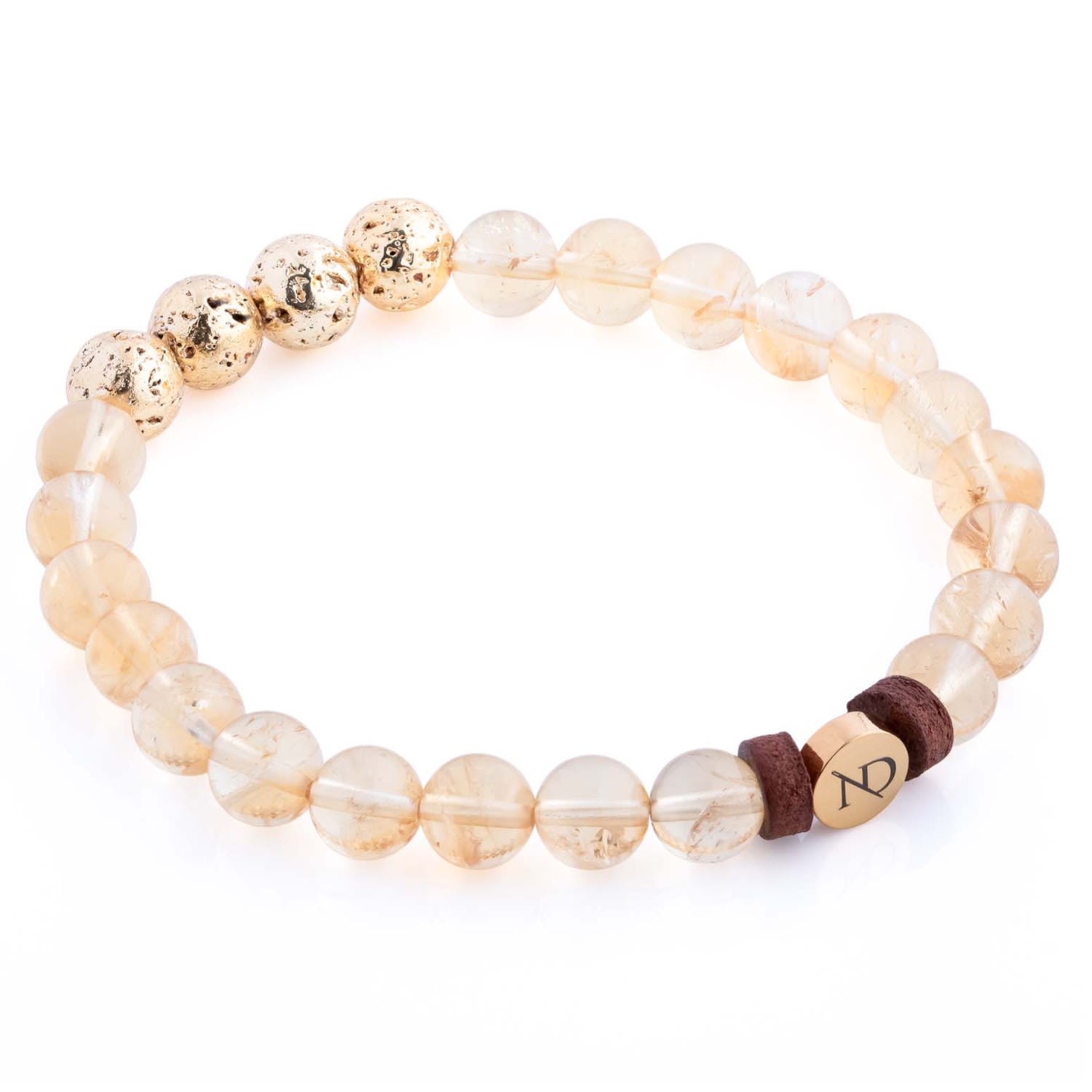 N'damus London Men's Orange Leather, Golden Yellow Citrine & Gold Gemstone Beaded Bracelet In Orange
