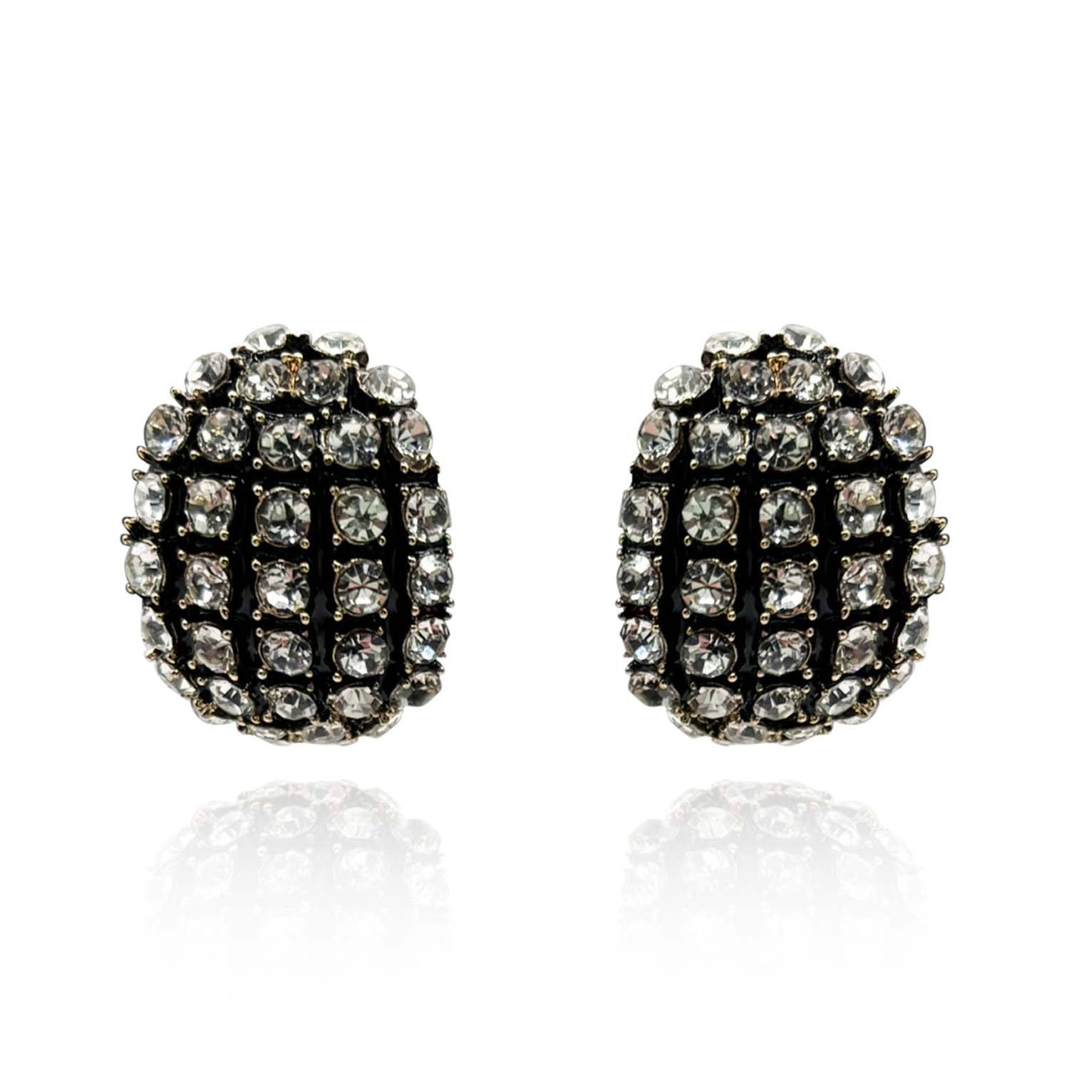 Michael Nash Jewelry Women's Elsa Black Enamel & Crystal Scalloped Button Clip Earrings
