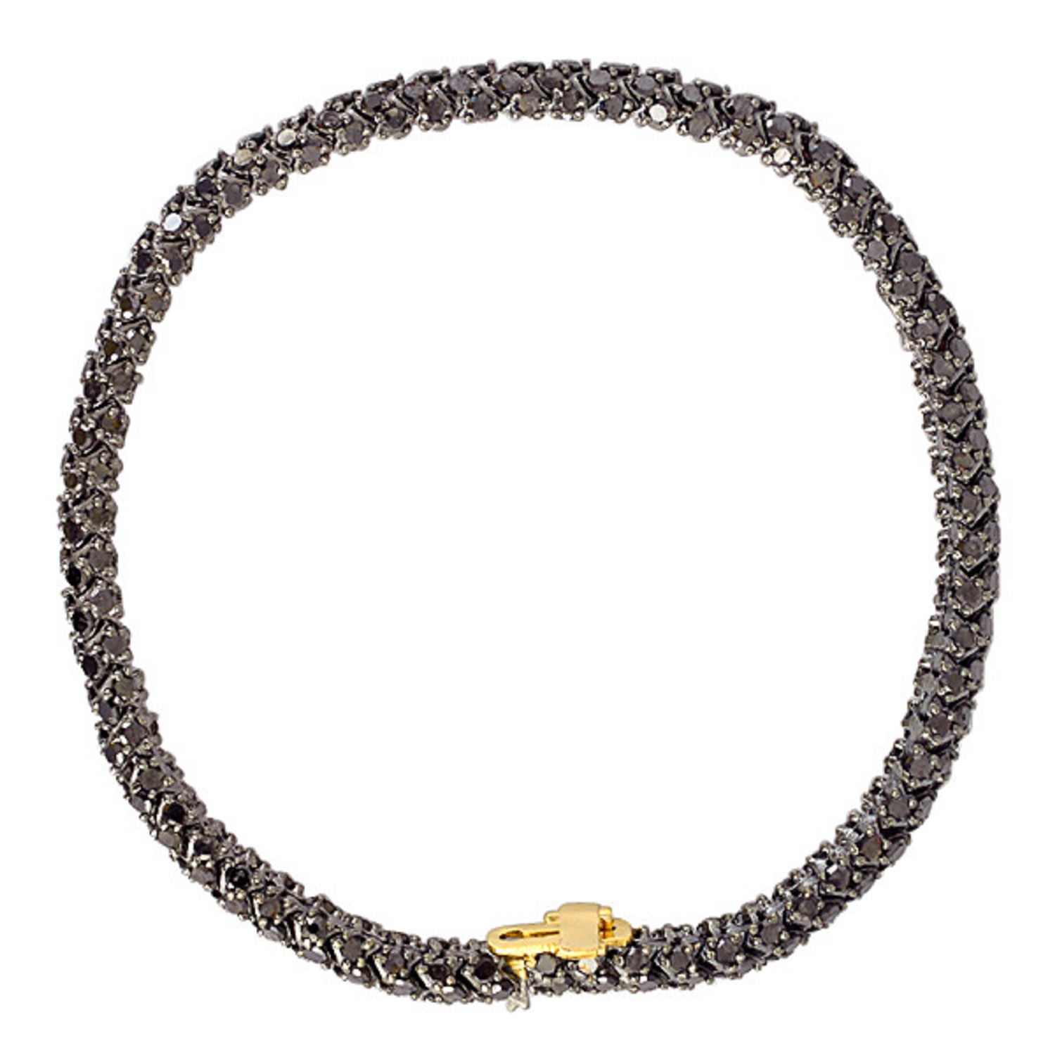 Women’s Gold / Black 18K Solid Gold & 925 Silver In Pave Natural Black Diamond Tennis Bracelet Artisan