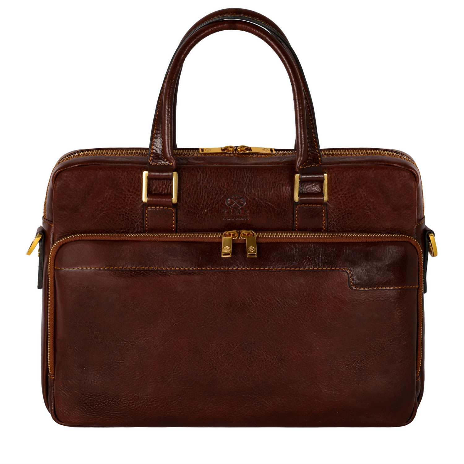 Time Resistance Men's Brown Leather Briefcase Laptop Bag - Orlando In Brown