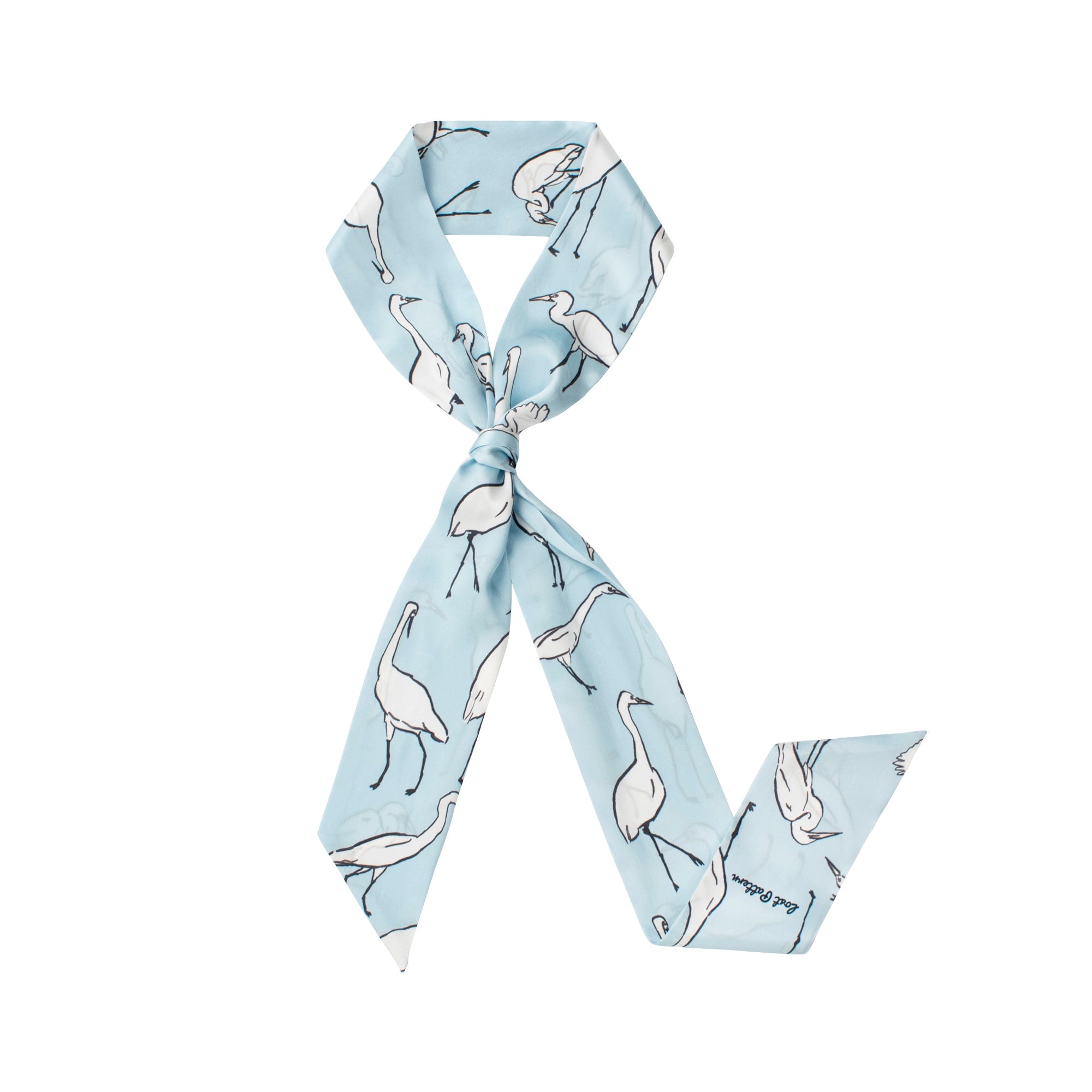 Lost Pattern Nyc Women's Little Egret Silk Neck Bow Scarf - Light Blue