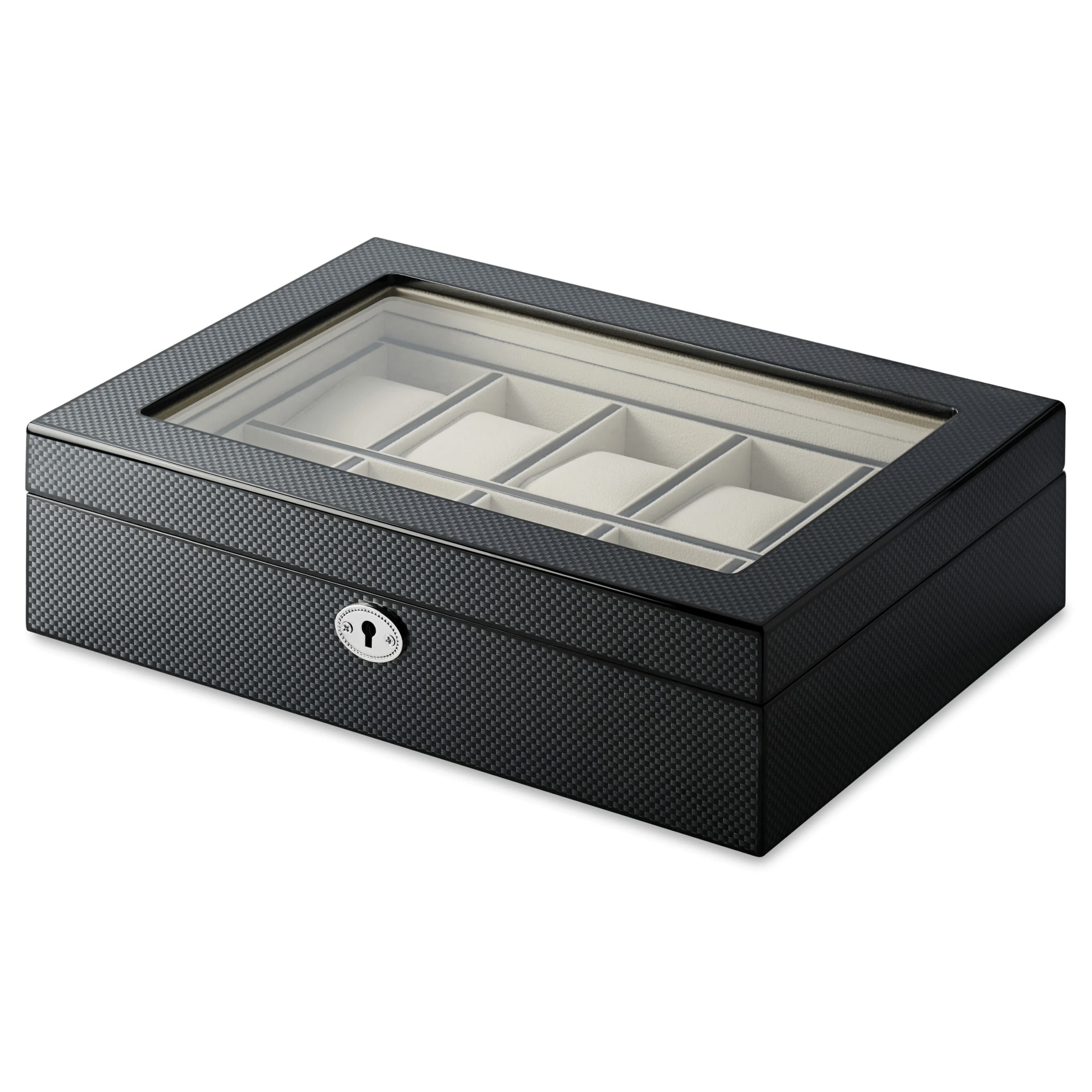 Black Kennett Ten Slot Wooden Watch Box – Carbon Fibre Finish | Kennett Watches & Accessories