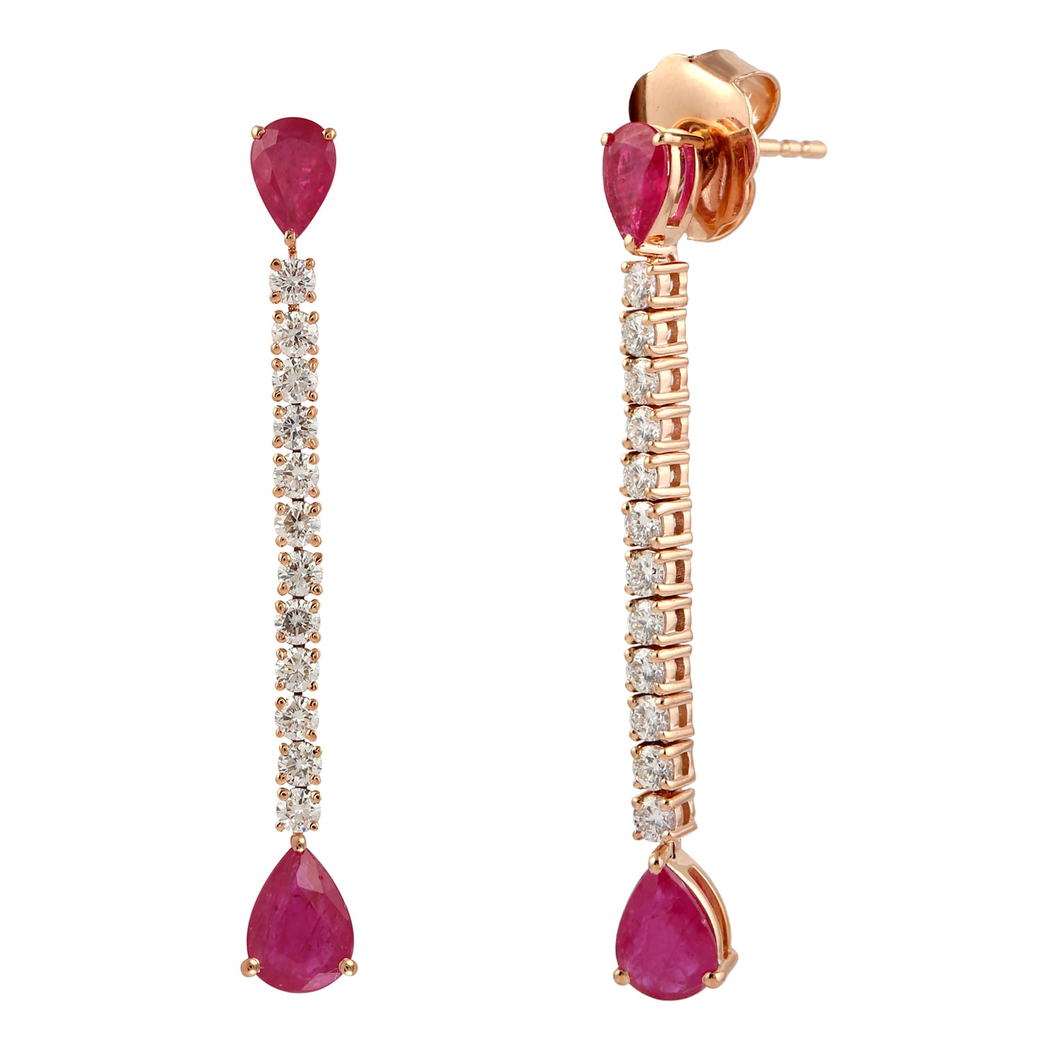 Artisan Women's Pear Ruby Gemstone Pave Diamond Dangle Earrings In Rose Gold