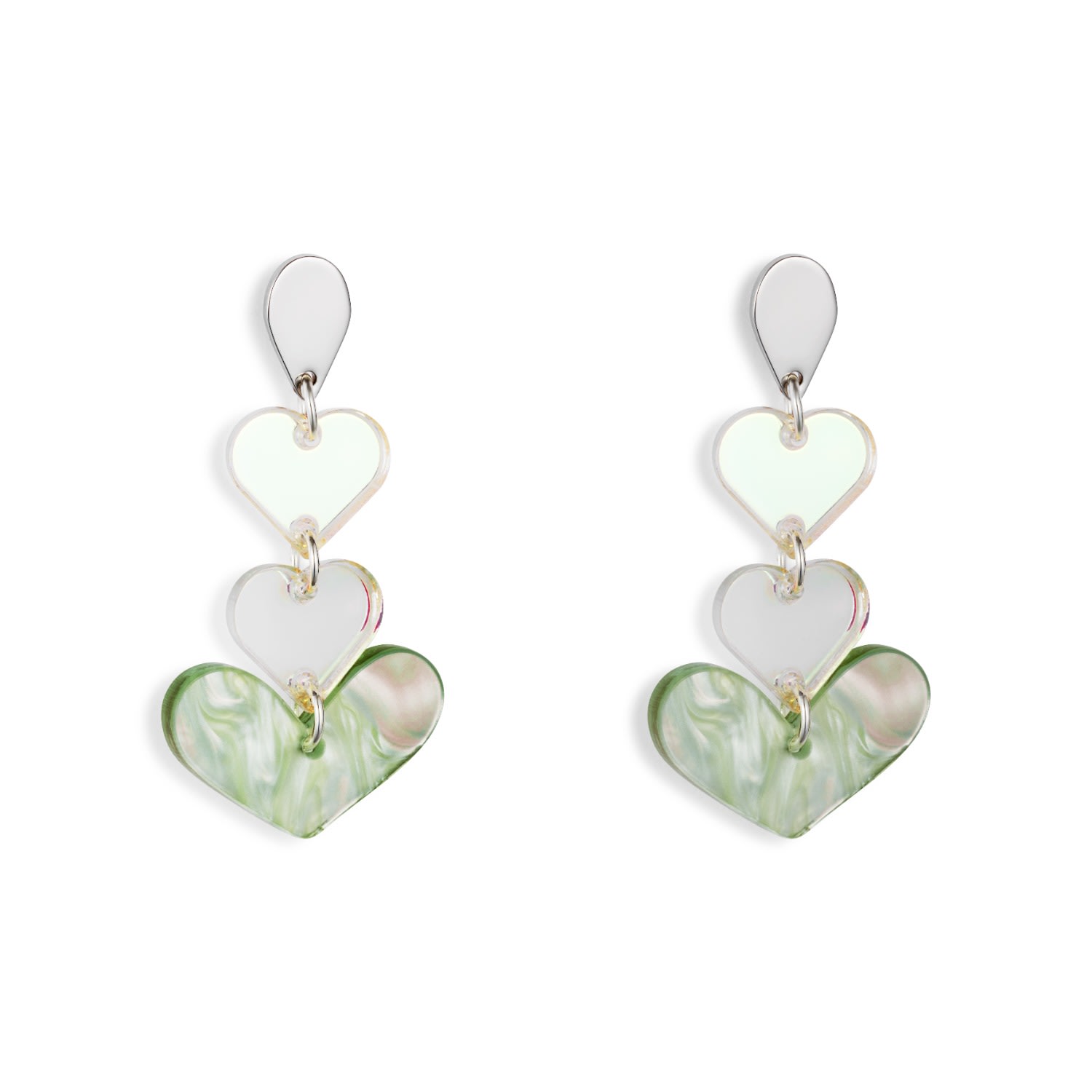 Toolally Women's Heart Drop Earrings - Regent Green In Multi