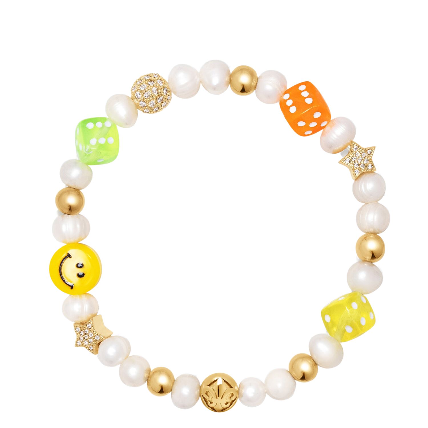 Nialaya Yellow / Orange / White Men's Pair Of Dice Pearl Bracelet