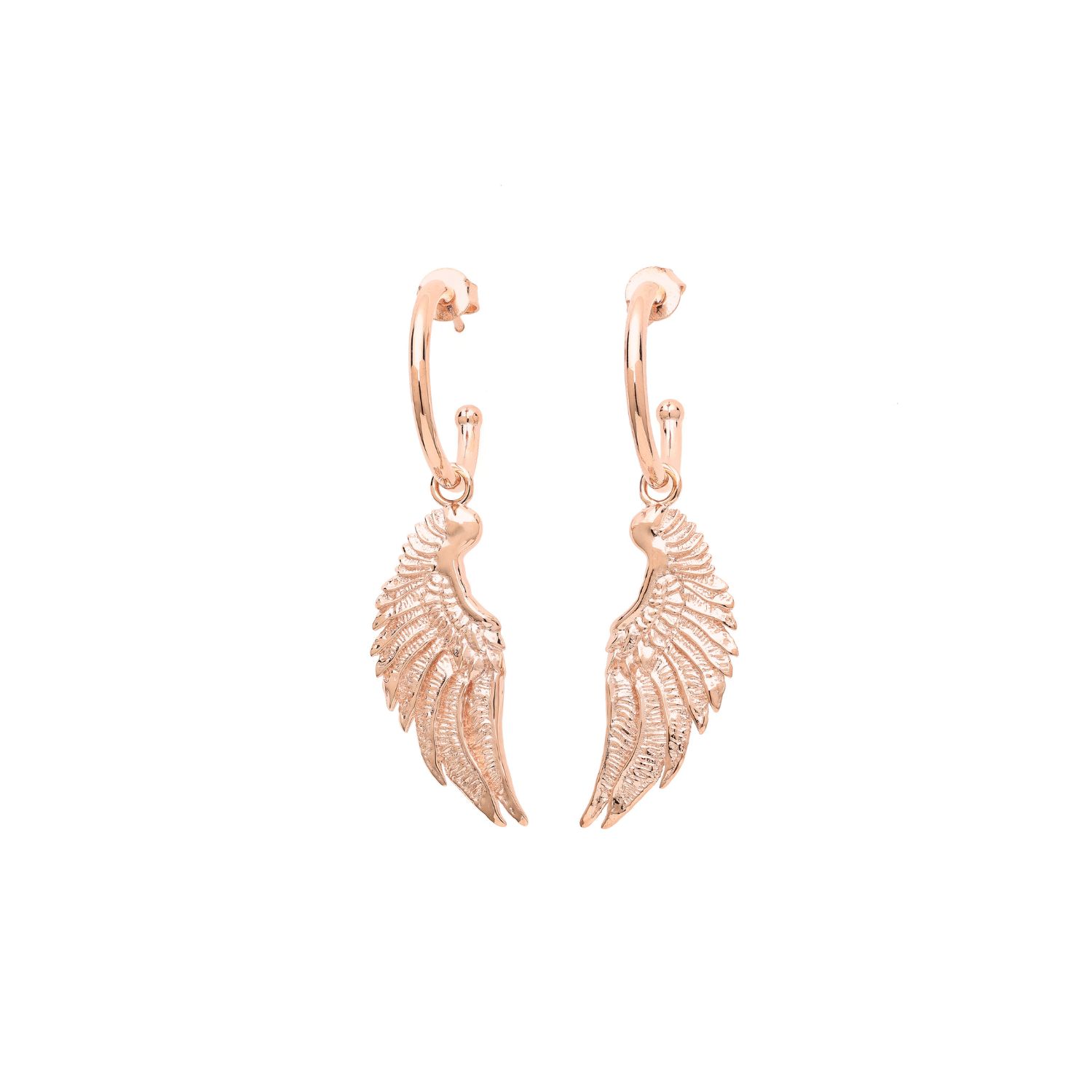 Women’s Angel Wing Hoop Earrings, Rose Gold Over Sterling Silver Seven Saints