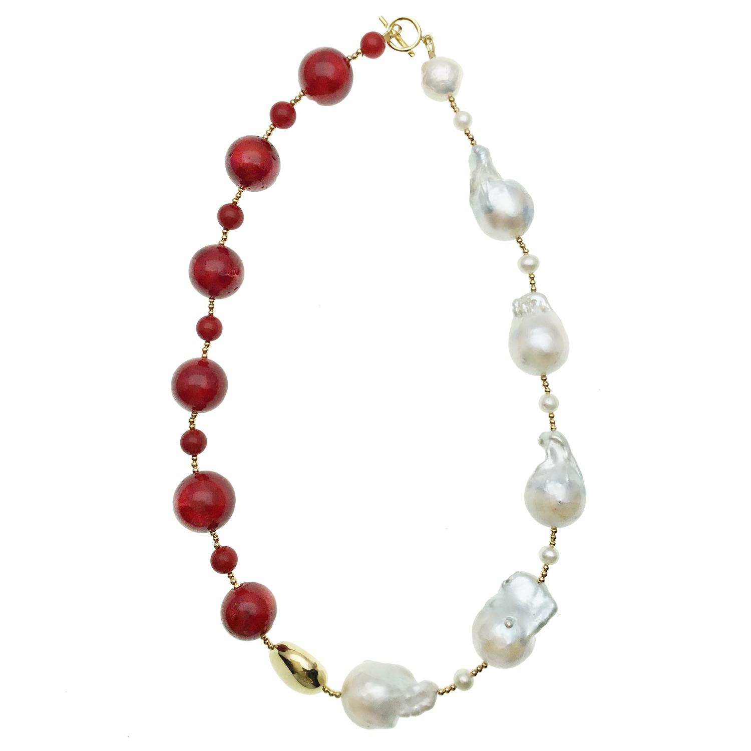 Farra Women's Red / White Timeless Natural Corals With Baroque Pearls Short Necklace In Multi