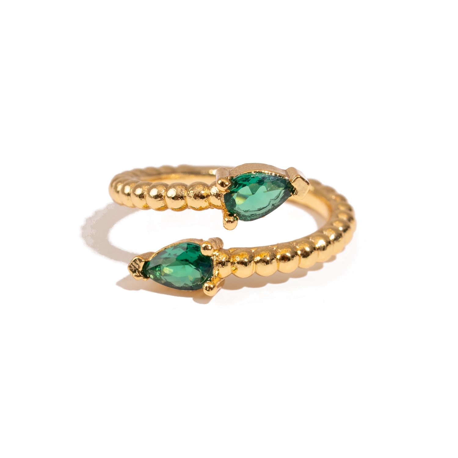 Ebru Jewelry Women's Gold / Green Emerald Teardrop Glow Gold Adjustable Ring - Green In Gold