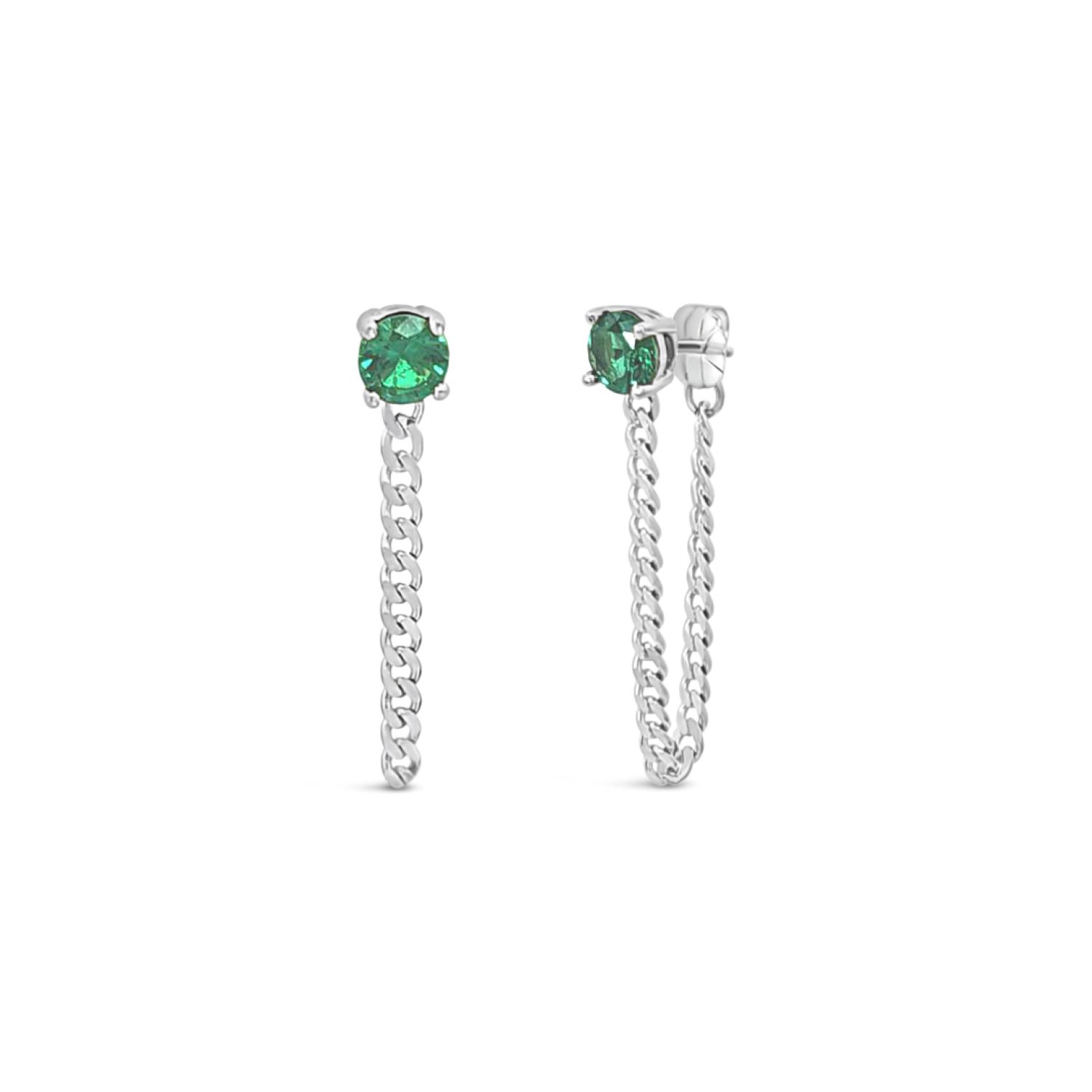 Lutiro Women's Green Fancy Curb Earring With Cz-emerald In Green