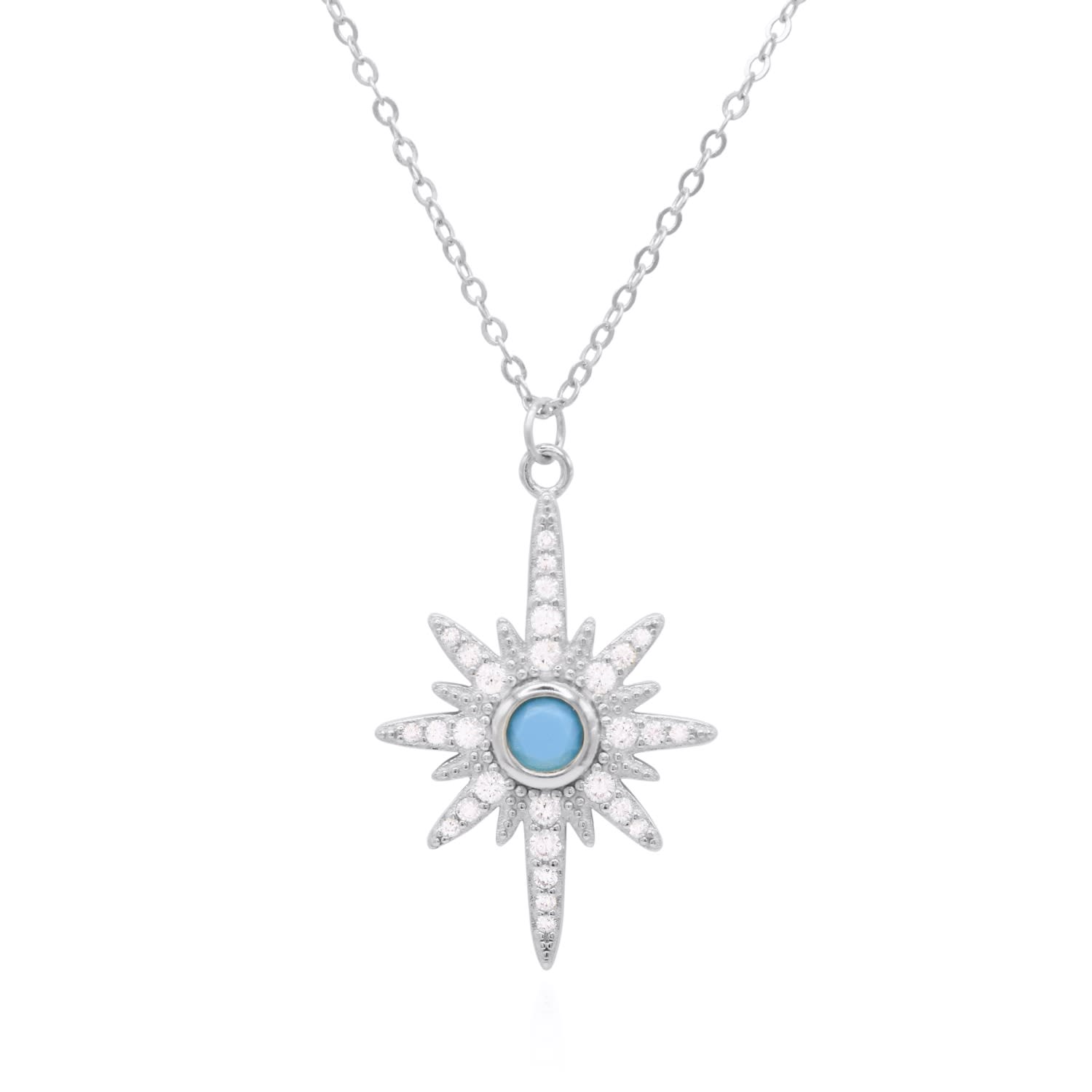 Luna Charles Women's Heidi North Star Birthstone Necklace Silver December