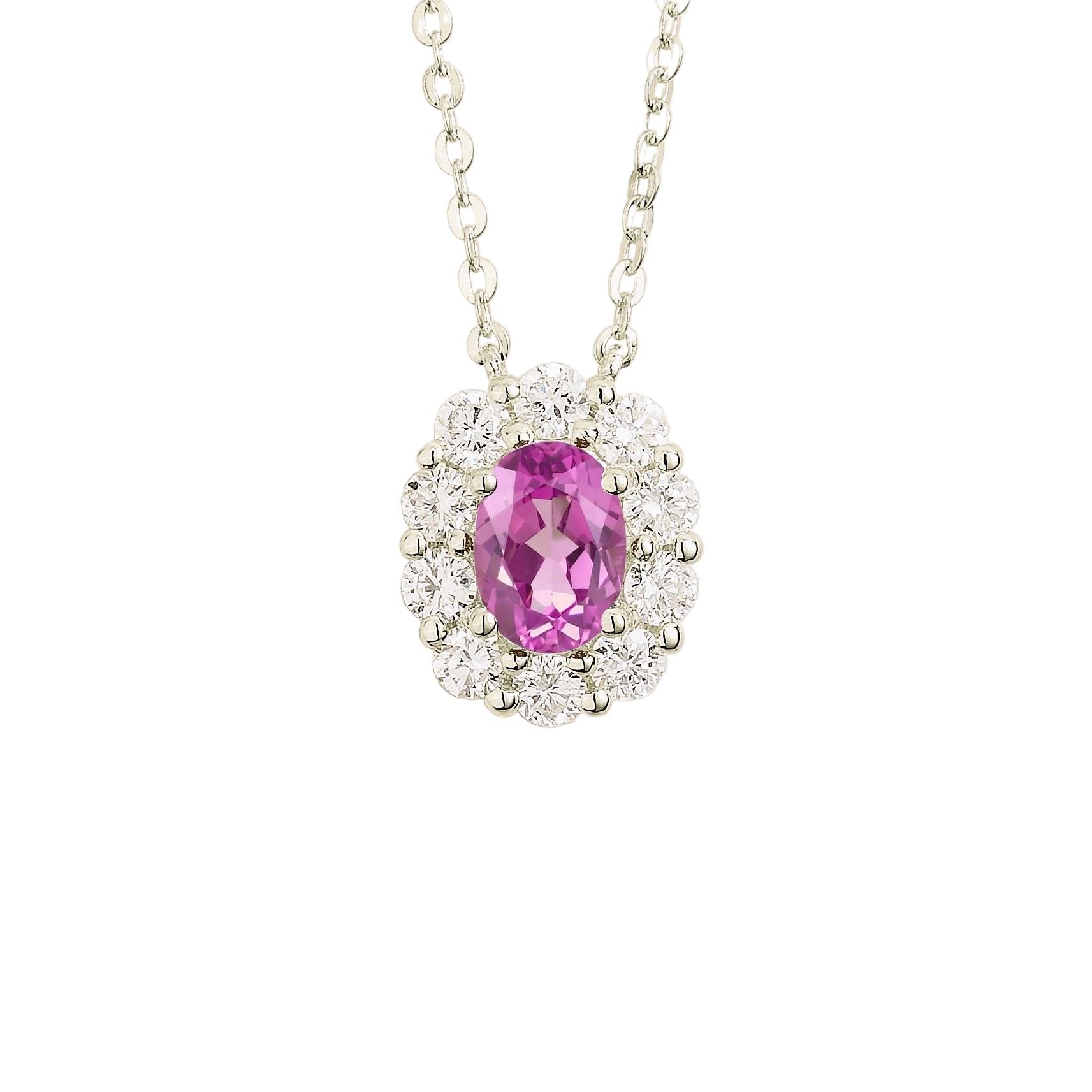 Juvetti Women's White / Pink Prill White Gold Necklace Set With Pink Sapphire & Diamond In Metallic
