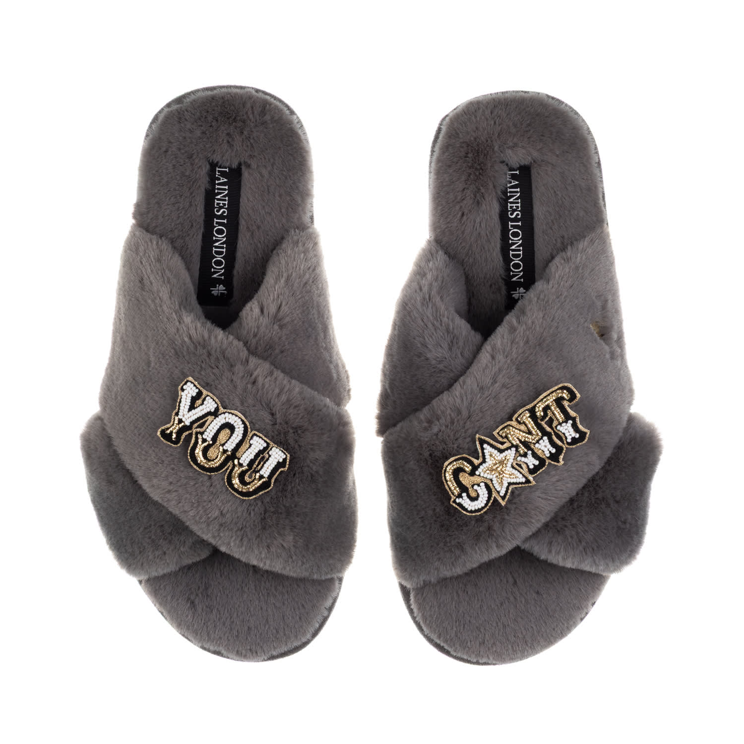 Laines London Women's Classic Laines Slippers With You Cunt Brooches - Grey In Gray