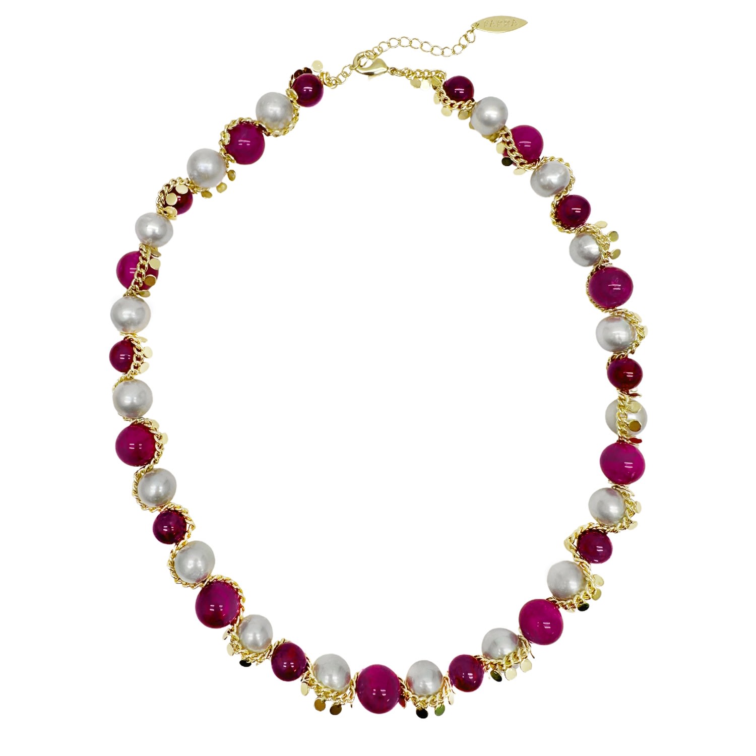 Farra Women's Pink / Purple / White Gray Freshwater Pearls With Magenta Gemstone Statement Necklace In Multi