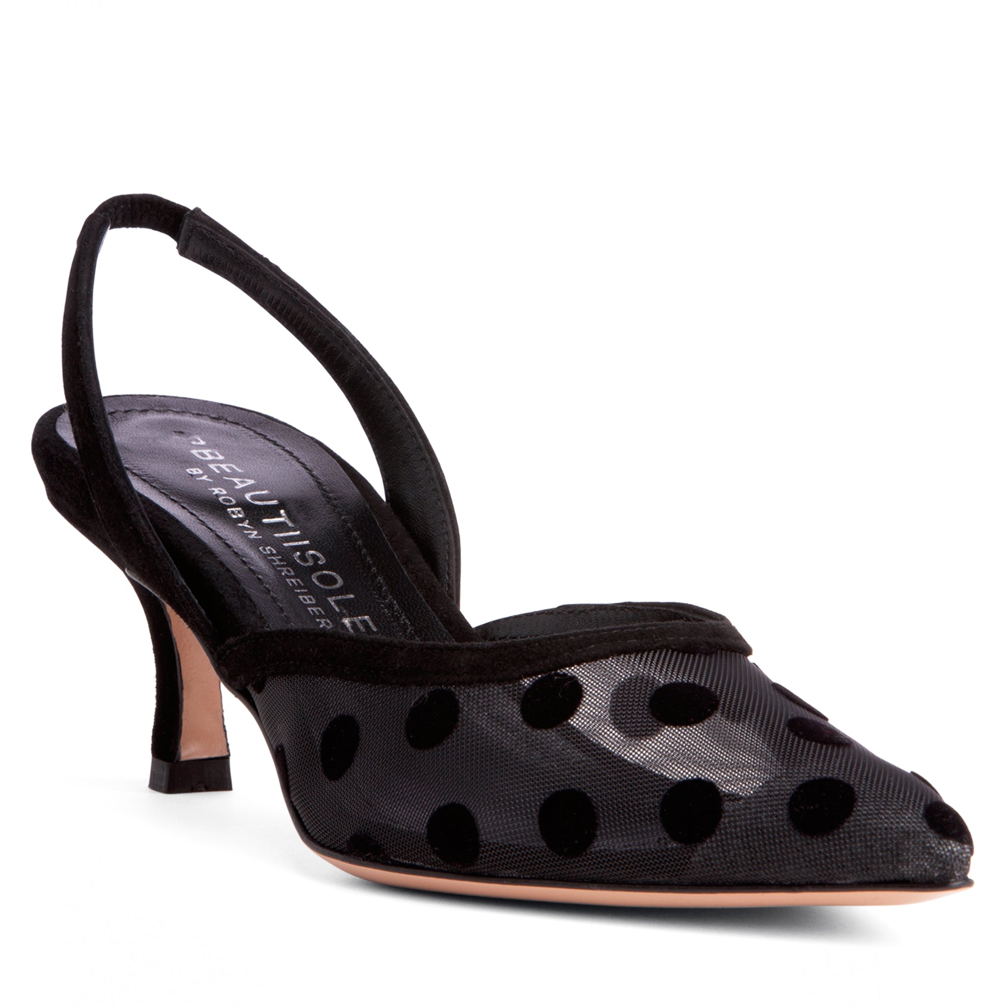 Beautiisoles By Robyn Shreiber Made In Italy Women's Flores Black Mesh Low Kitten Heel Dressy Work Evening Party Elegant Sandal In Black