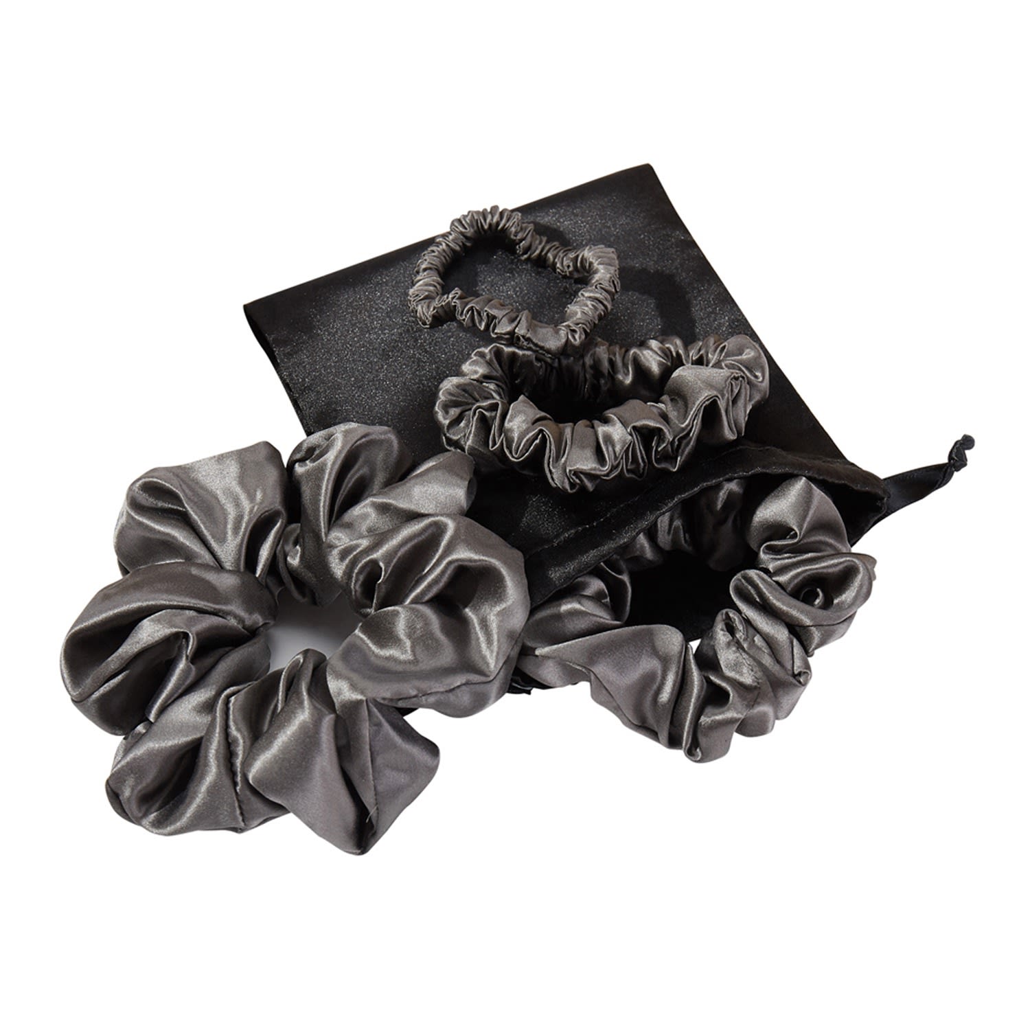 Women's Set Of Four Pure Mulberry Silk Scrunchies | One Each Size In Grey | One Size | Soft Strokes Silk