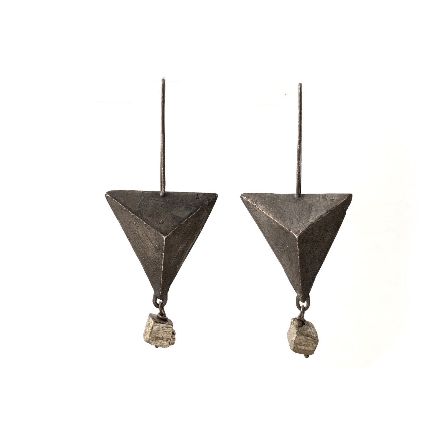 Zula Jewelry + Design Women's Black / Grey / Silver Triangle Pyrite Drop Earrings, Ancient Future Collection