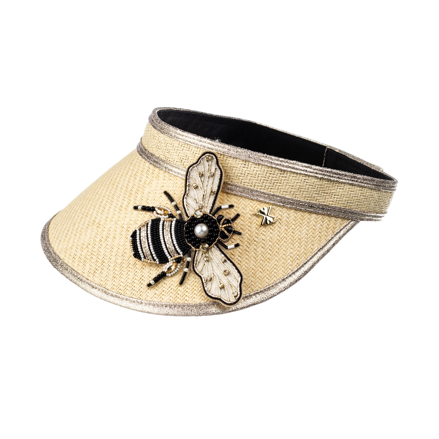 Women’s Neutrals Straw Woven Visor With Embellished Cream & Gold Bee Brooch - Cream One Size Laines London