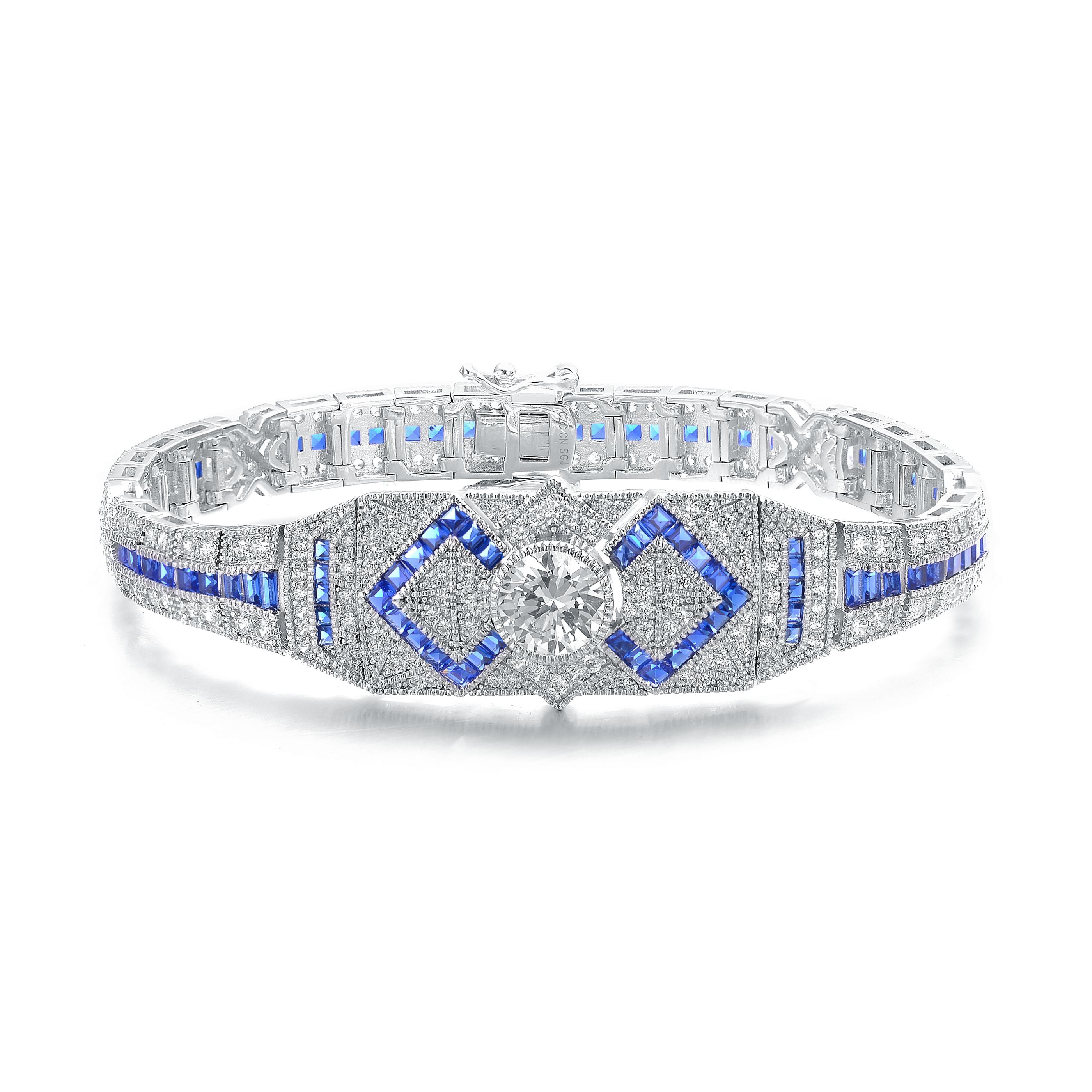 Women’s Blue / Silver Sterling Silver Sapphire Cubic Zirconia Link Bracelet Genevive Jewelry