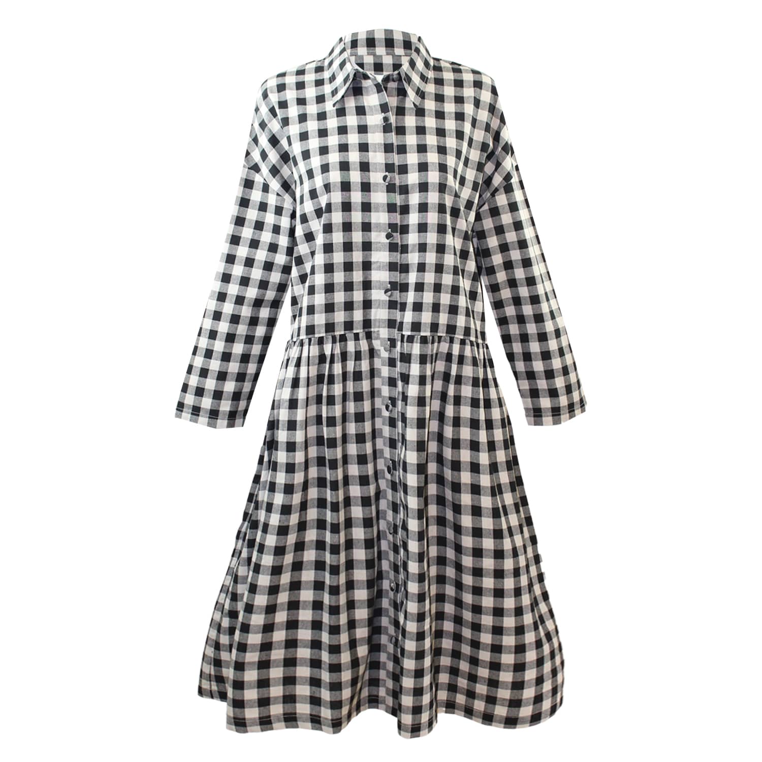 Cotton Linen Gingham Shirt Dress Black & Natural | Zenzee