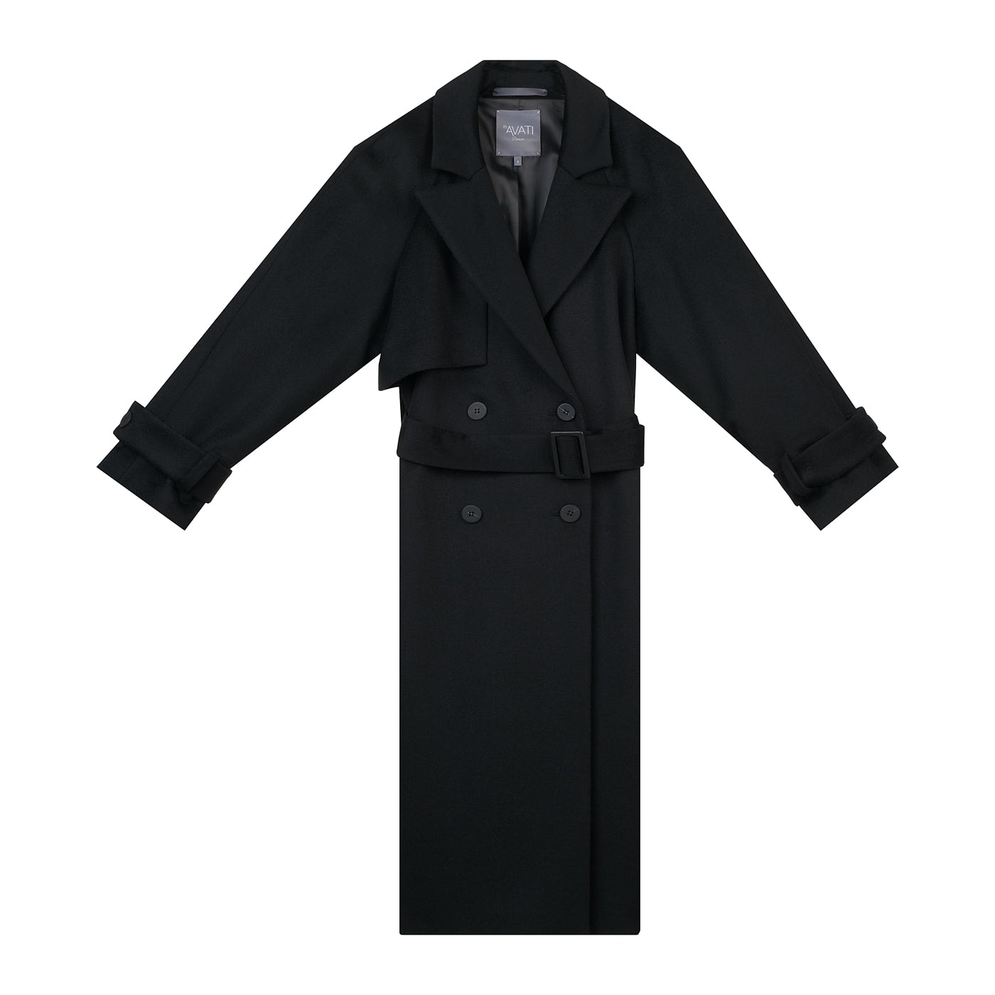 Inavati Women's Black Wool Coat With Belt In Black