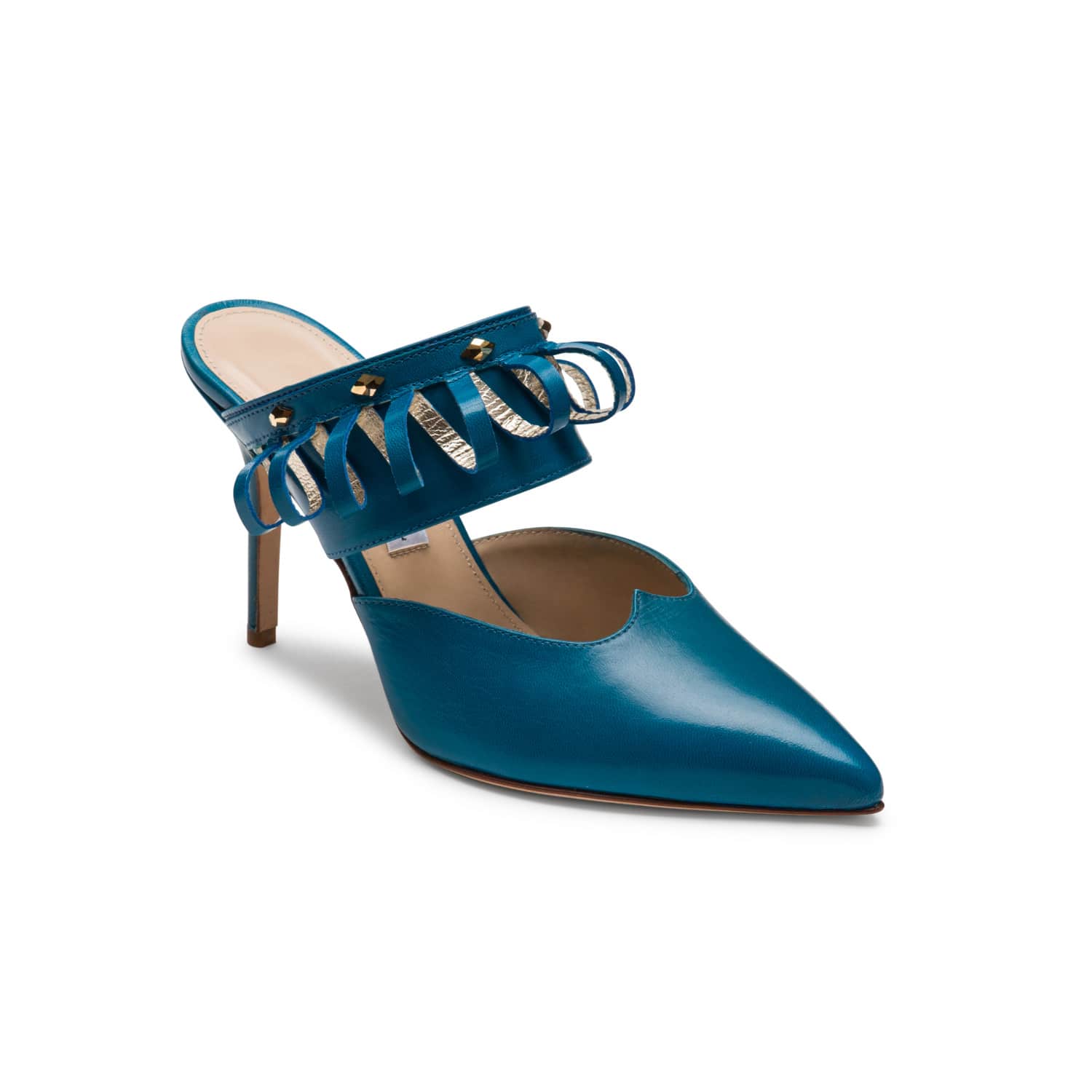 blue leather mules