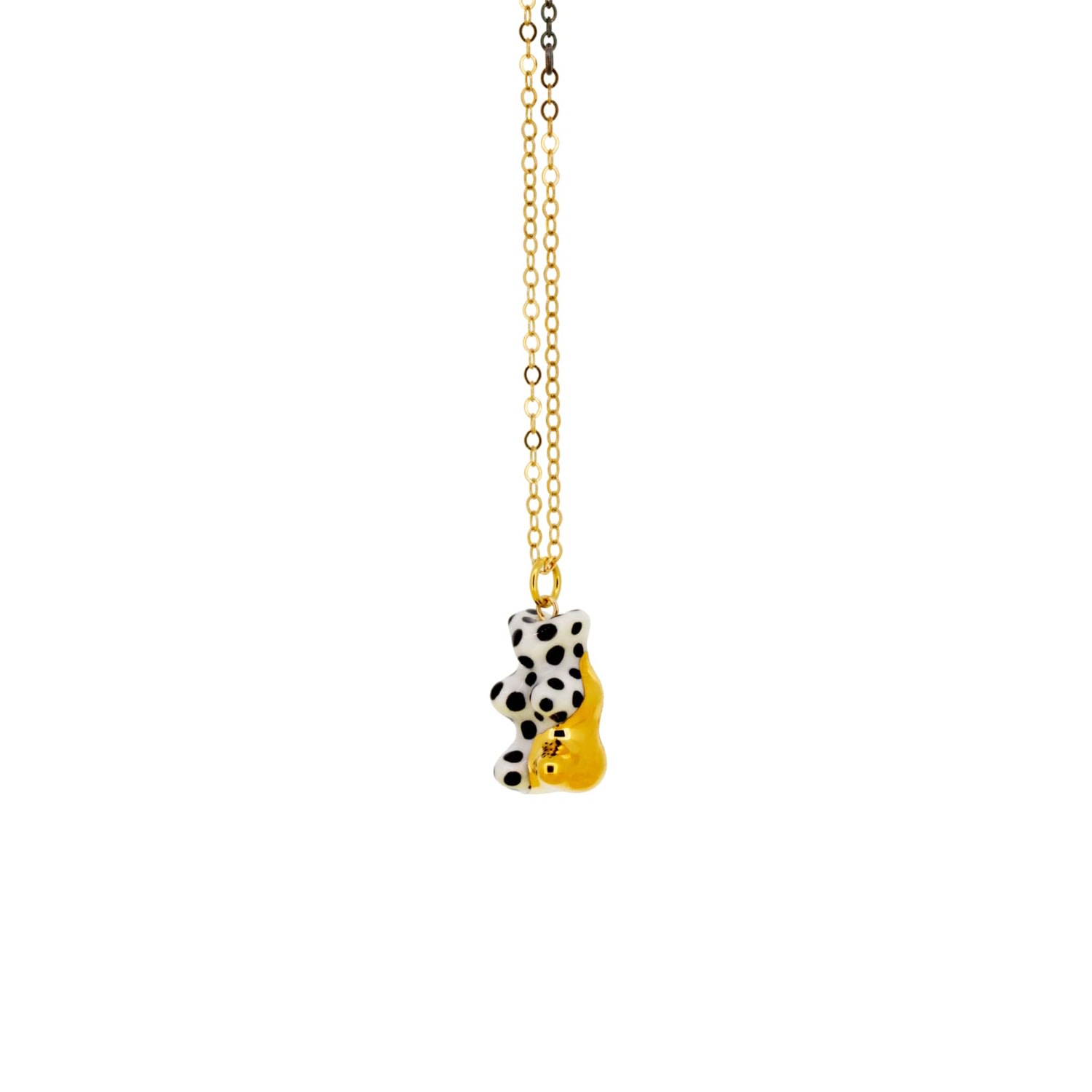 Women’s Gold / Black / White Gummy Bear Necklace With Silver Chain CjÂ·314