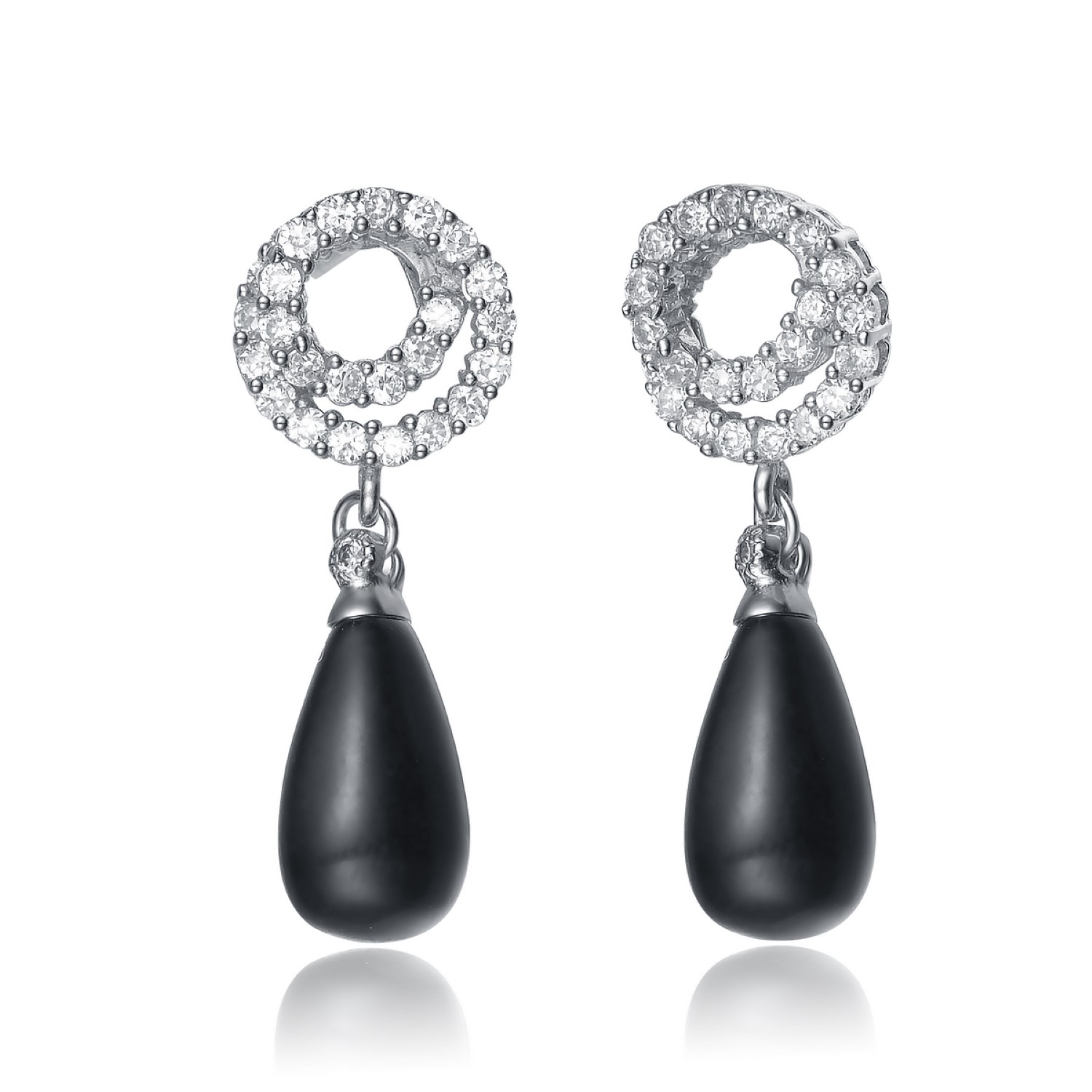Genevive Jewelry Women's White / Silver / Black Sterling Silver Clear Cubic Zirconia Black Bead Earrings In Multi