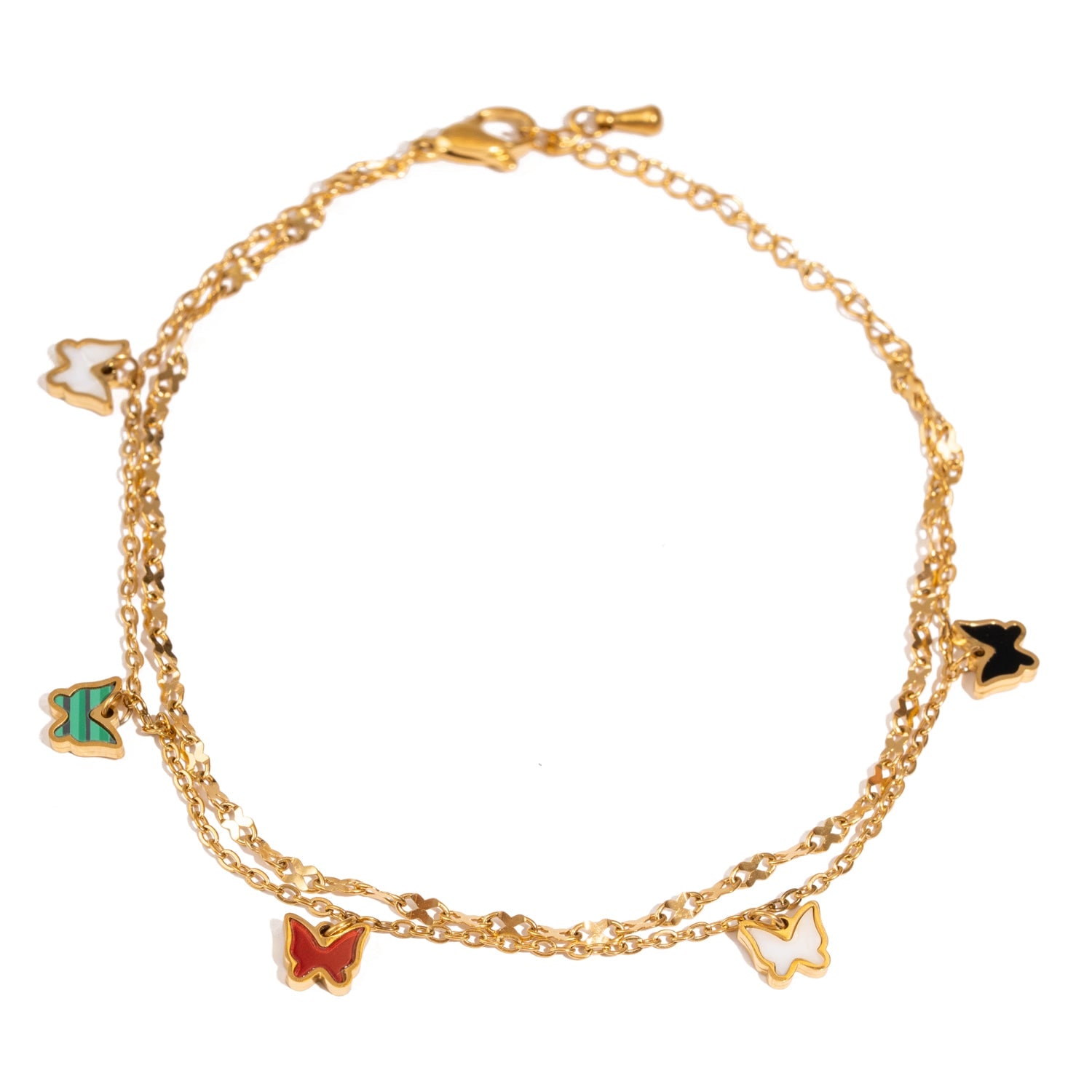 Women's Gold / Green Rainbow Butterfly Charm Gold Anklet | Ebru Jewelry