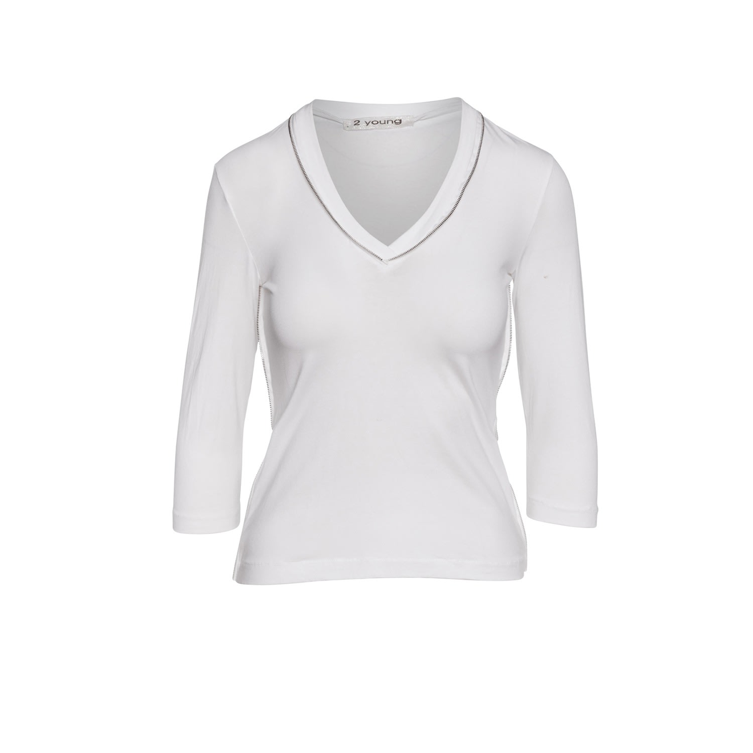 Women’s White Zip Detail V Neck Top Medium Conquista