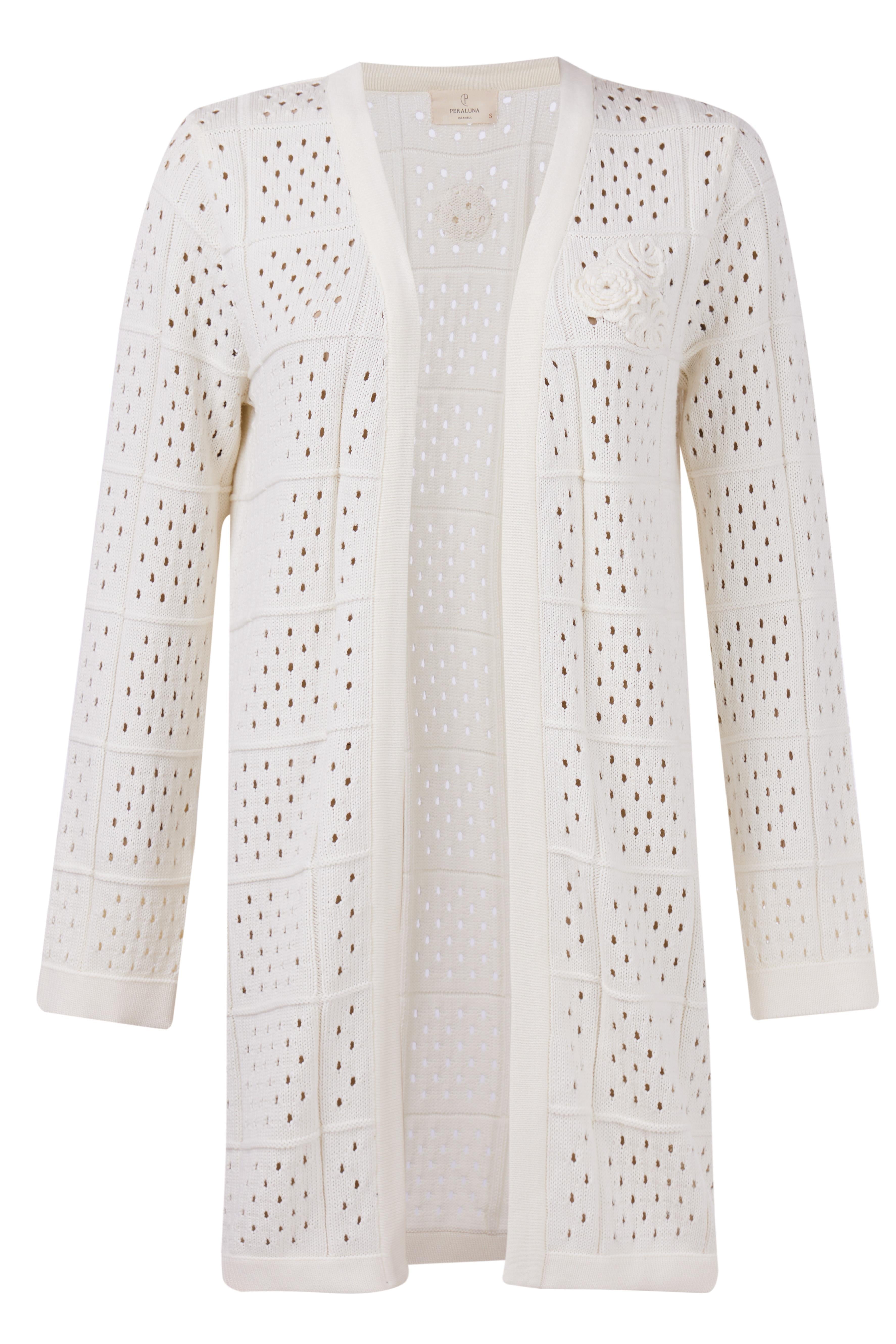 Peraluna Women's White Isabel Pure Organic Cotton Openwork Cardigan In Ecru In White