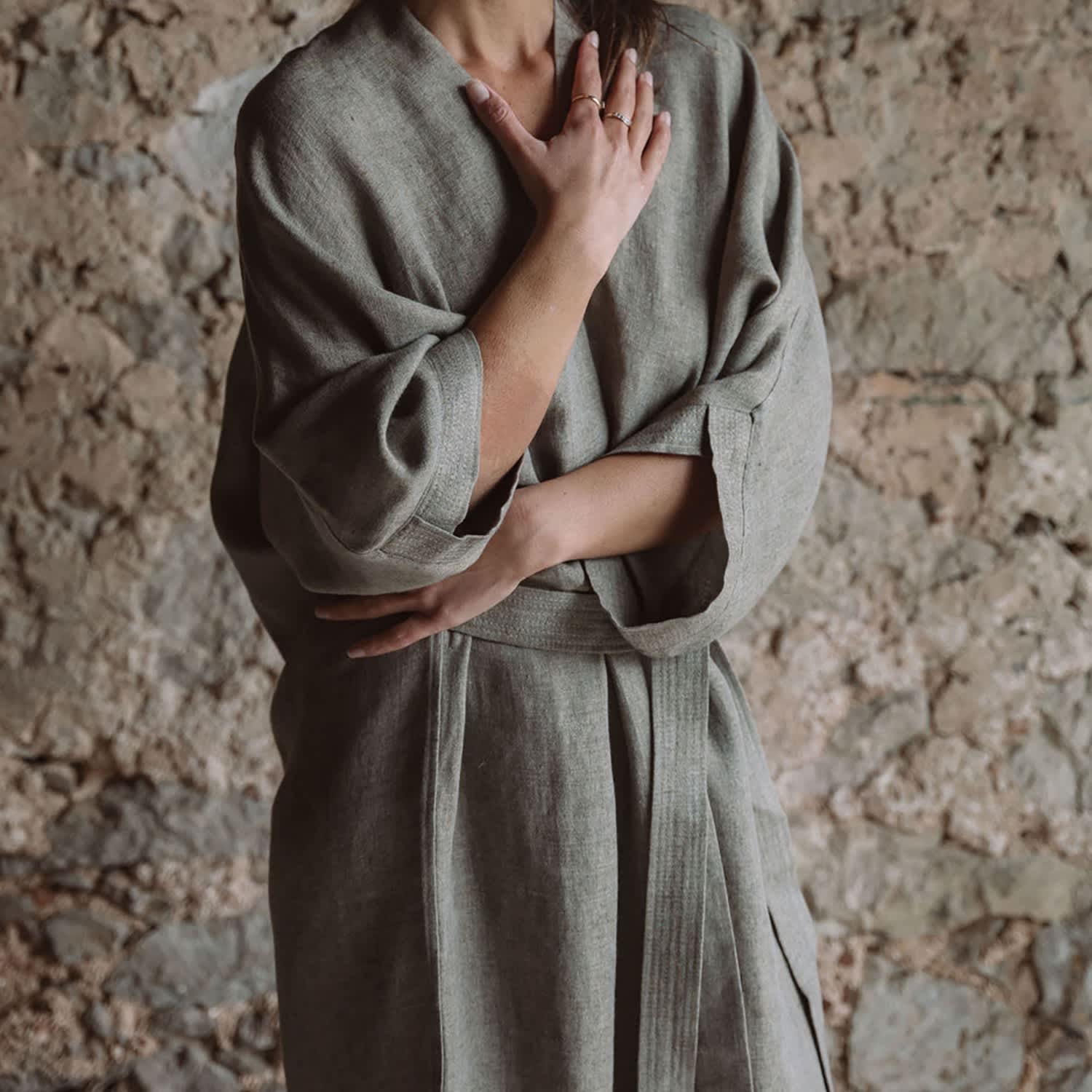 Sanctuary Handmade Linen Kimono Olive Good Tidings Style