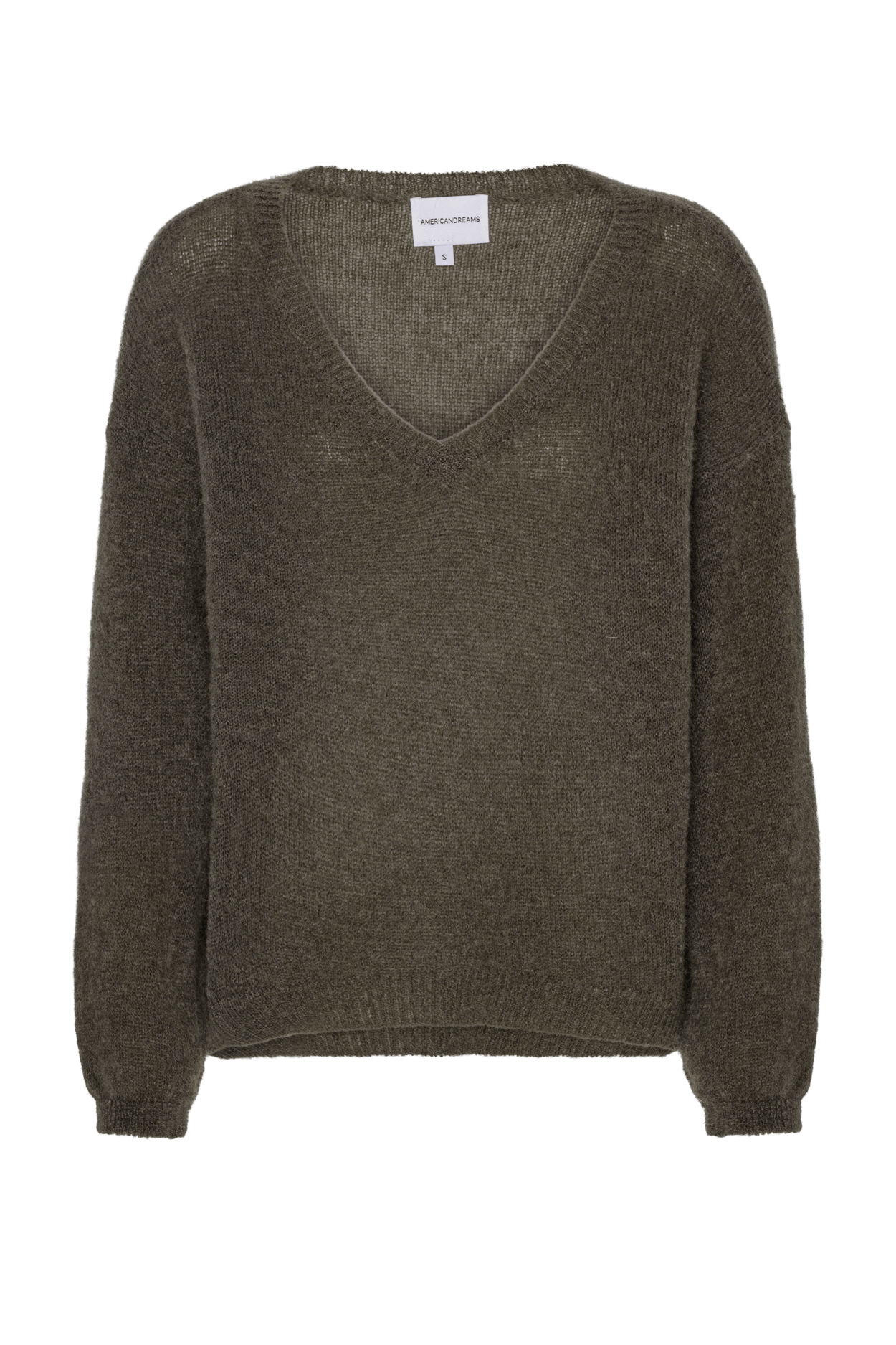 Americandreams Women's Green Silja V Neck Knit Dark Taupe