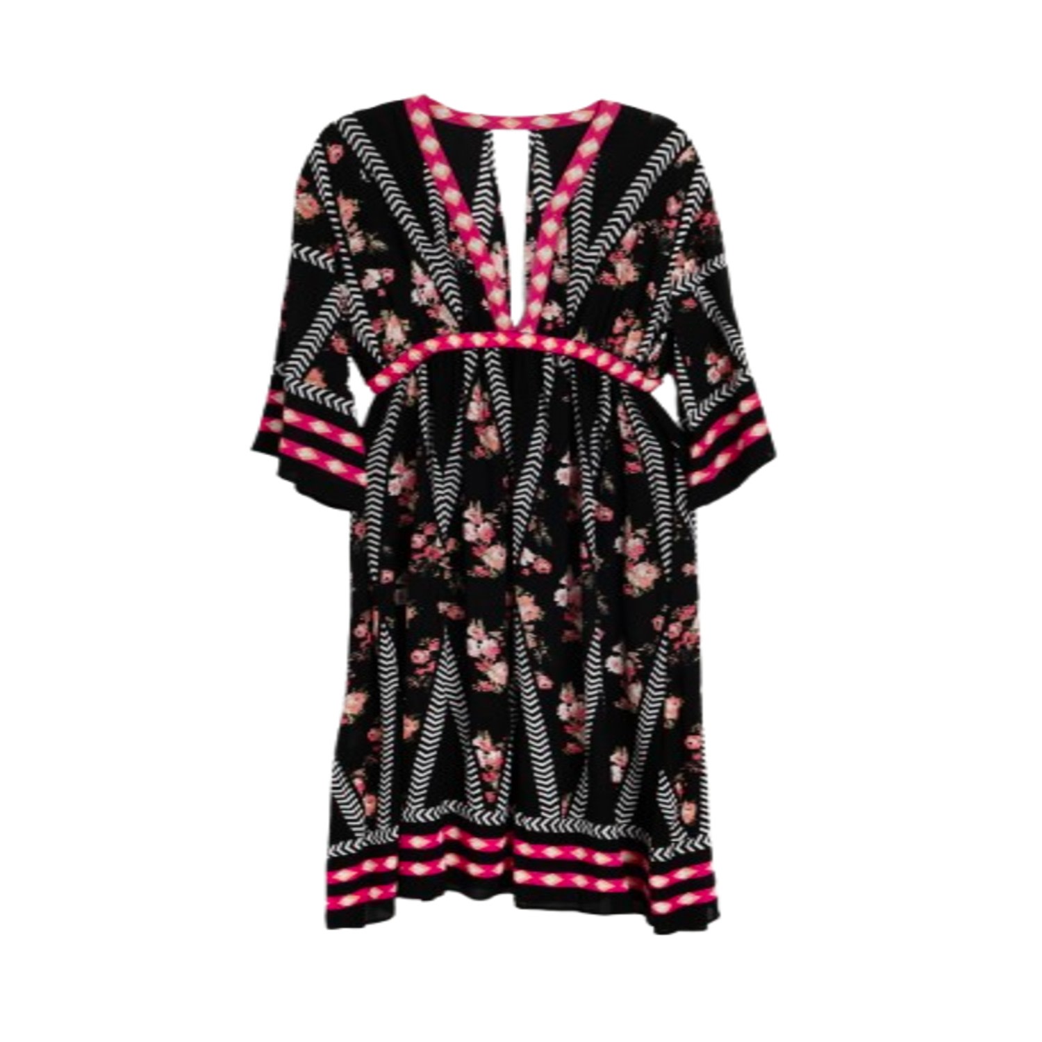 Saachi Floral Print Plunge Neck Cover-up Kaftan In Black