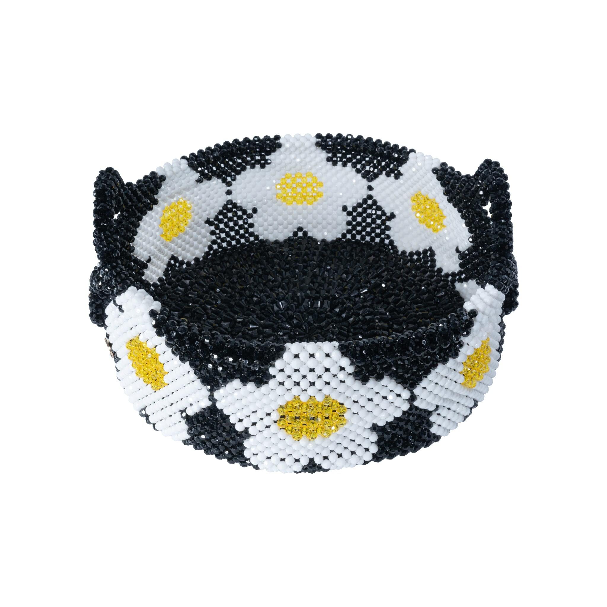 Black / White Black & White Daisy Beaded Handle Basket | Tillie Beads