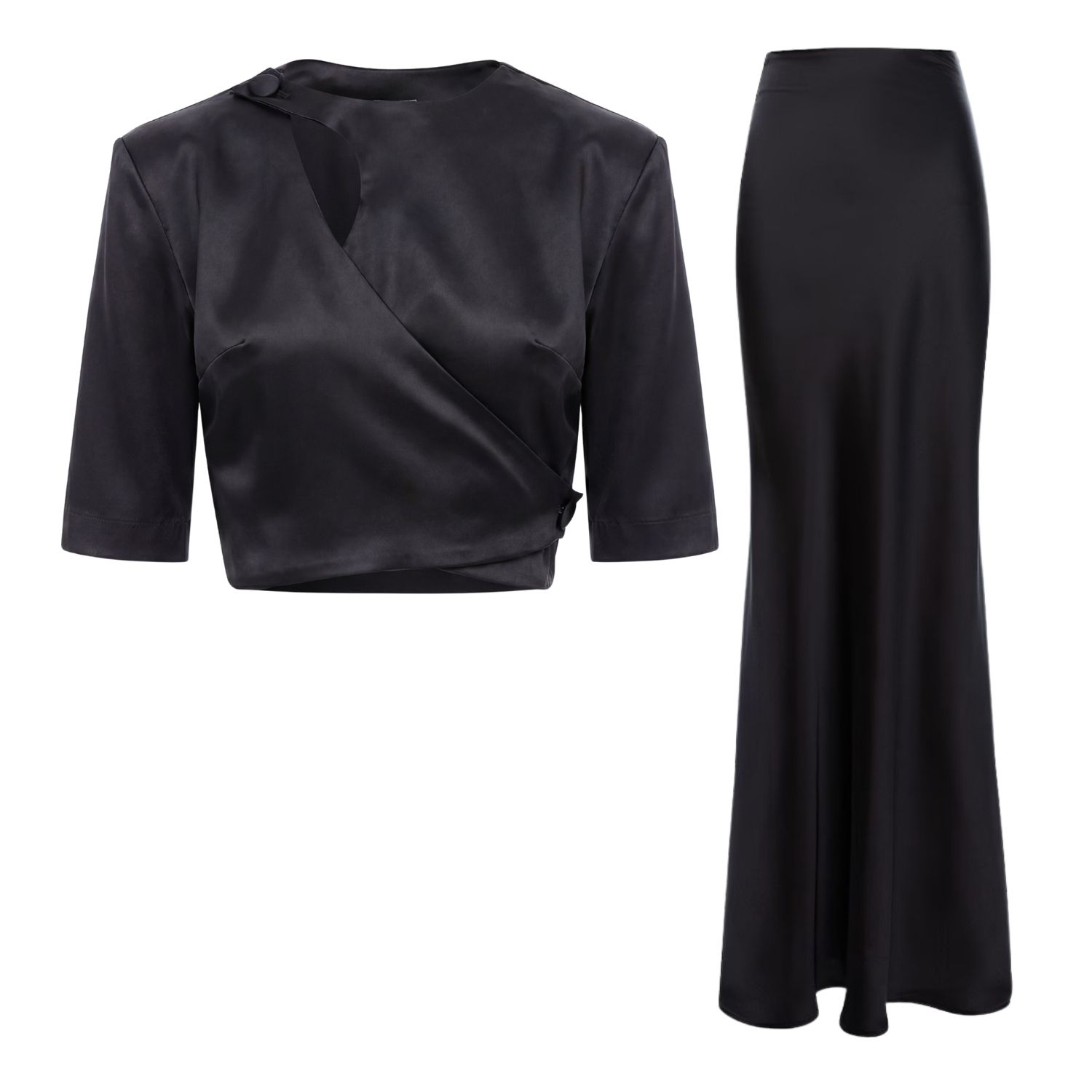 Bluzat Elegant Black Set – Blouse With Decorative Cut-out And Long Skirt