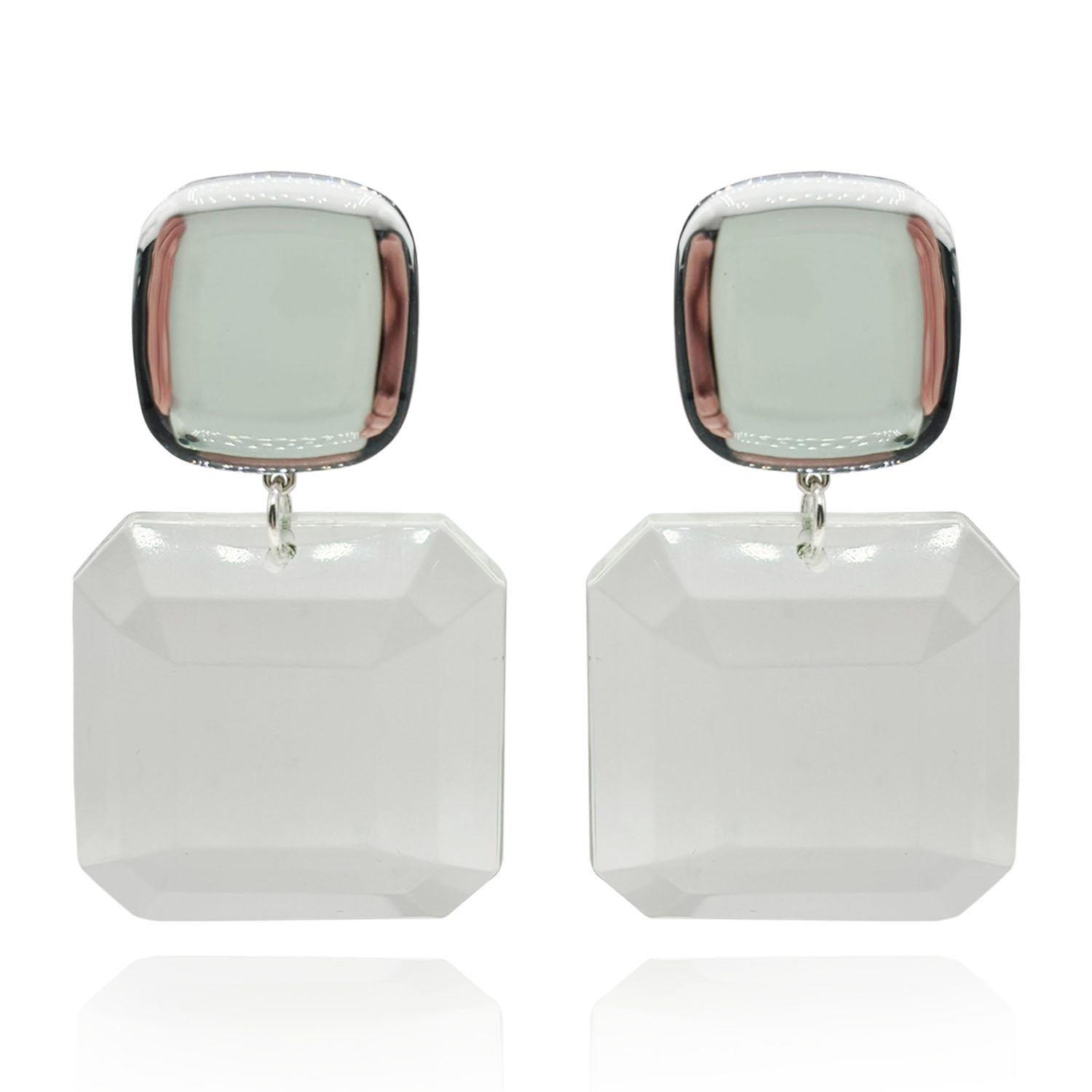 Michael Nash Jewelry Women's Neutrals Italian Mirrored Resin Clip On Earrings With Clear Faceted Bottoms In Gray