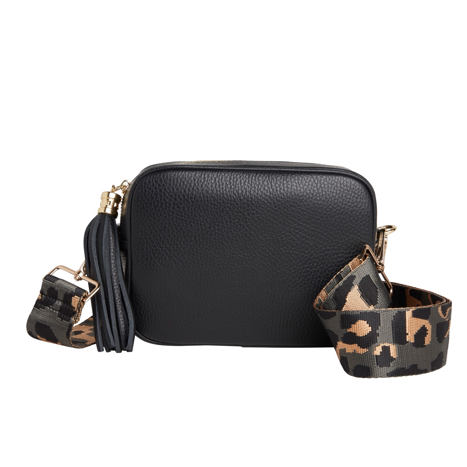 Women’s Verona Crossbody Tassel Black Bag With Dark Leopard Strap One Size Betsy & Floss