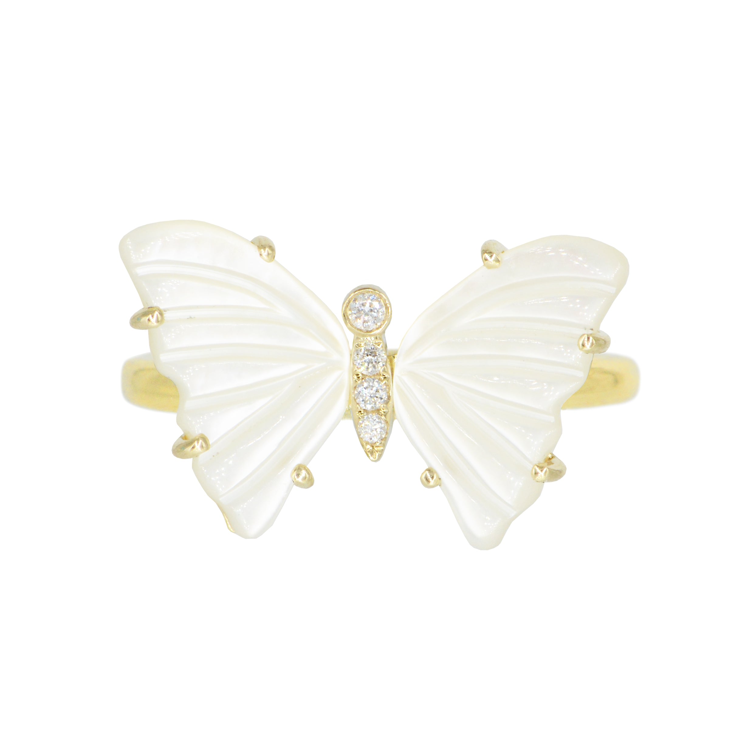 Kamaria Women's White Pearl Butterfly Ring With Diamonds In White
