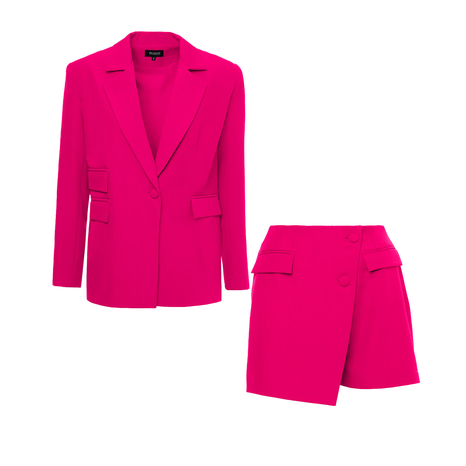 Bluzat Women's Pink / Purple Fuchsia Suit With Regular Blazer With Double Pocket And Skort In Pink/purple